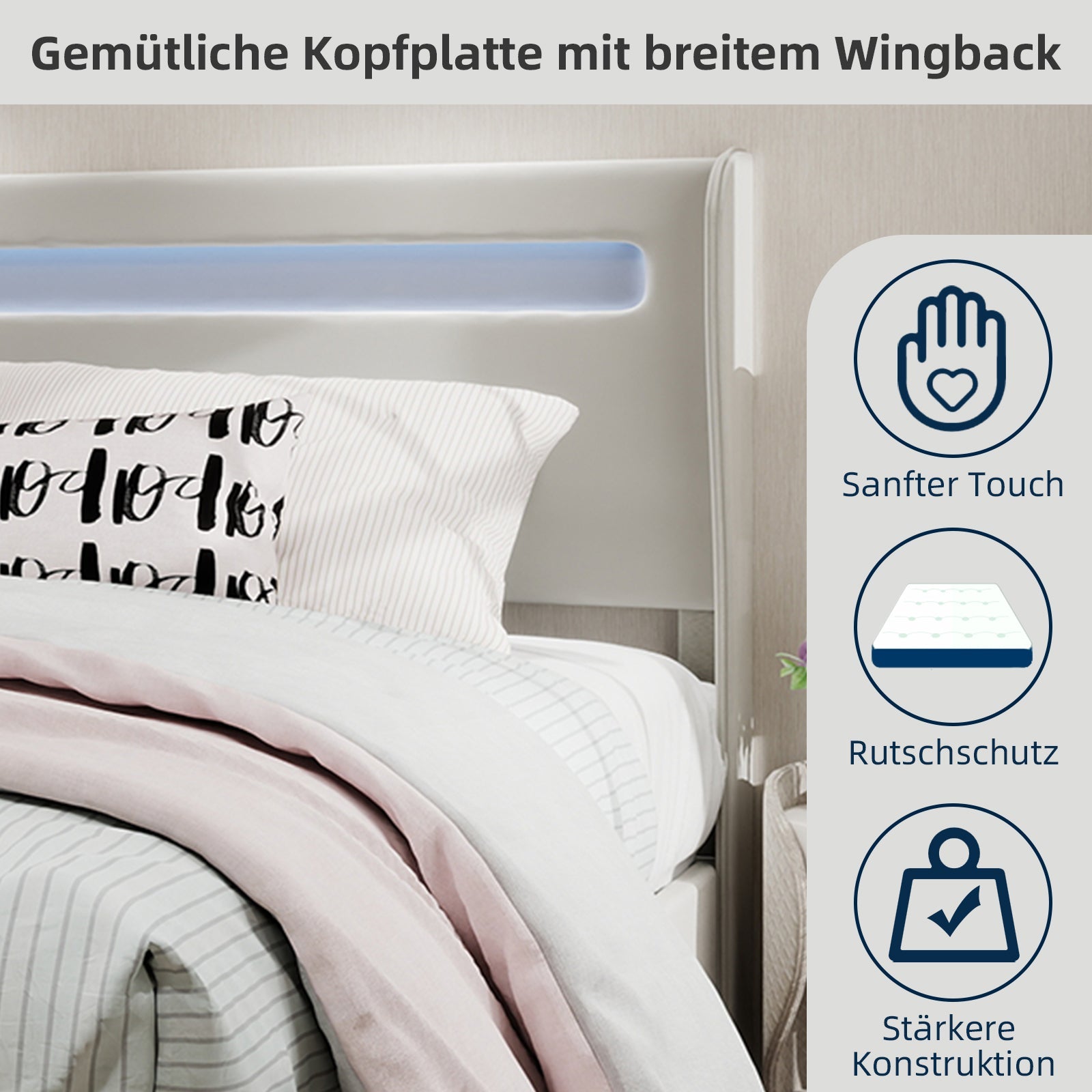 Logidon modern gestoffeerd bed beige 160x200 LED-hoofdeinde