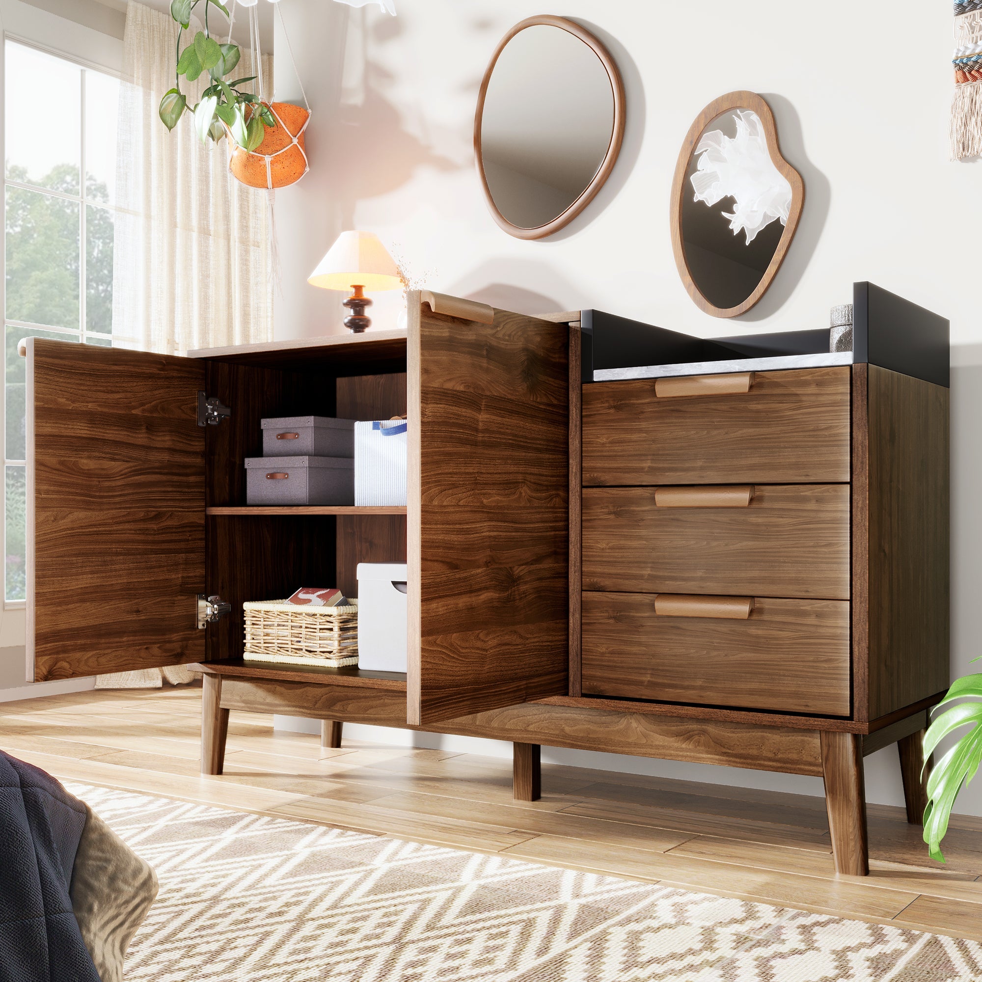 Logidon woonkamer ladekast eiken decor marmerlook blad 3 lades