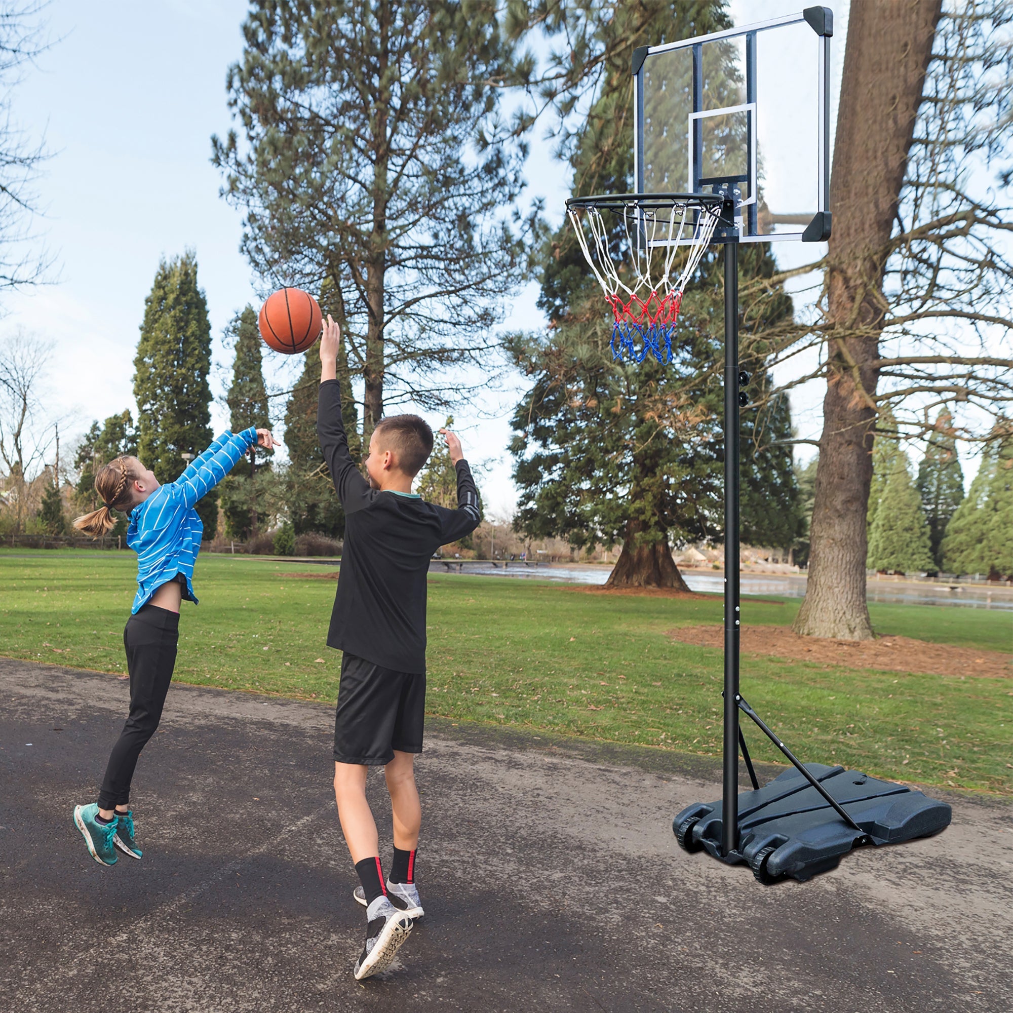 Logidon Draagbare basketbalstandaard met wielen 164-213 cm zwart