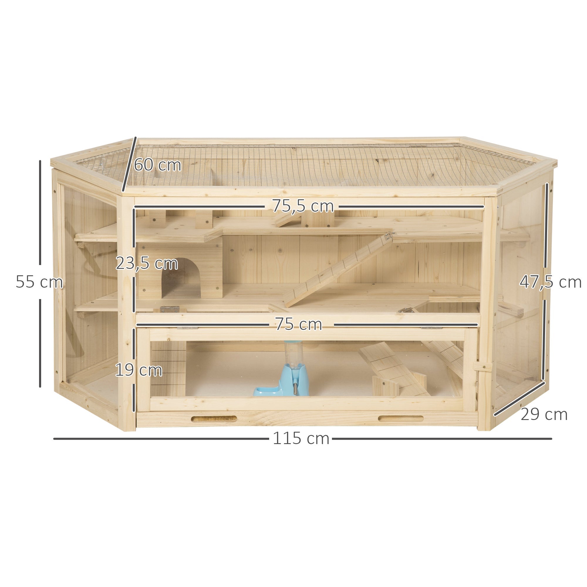 Logidon kleine dierenkooi naturel hout 115x60x55 cm met helling en wip
