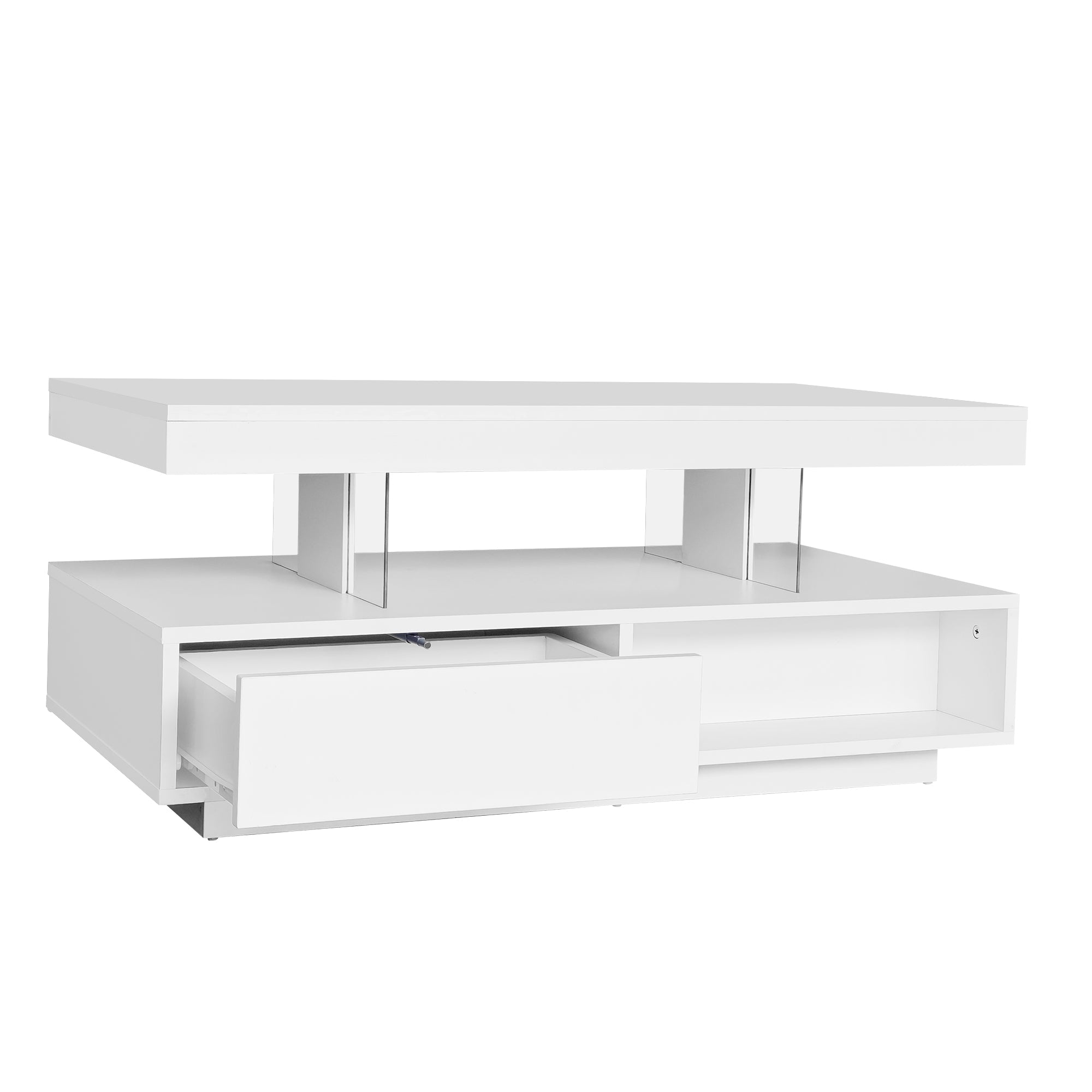 Logidon Witte Hoogglans Salontafel 95x50 cm Met Glazen Bladen