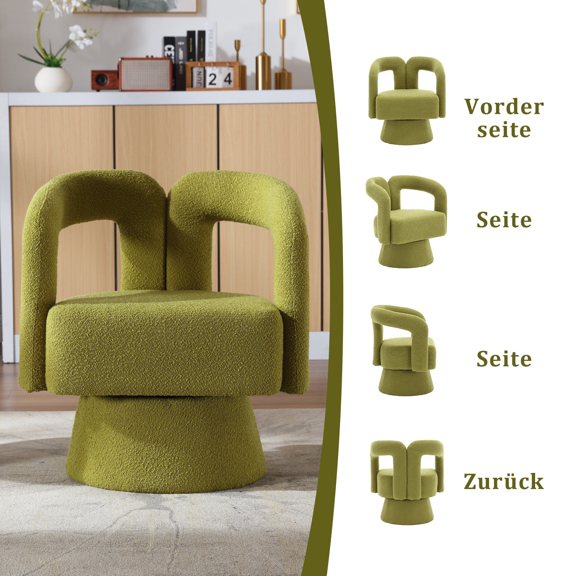 Logidon 360 degree swivel chair Boucle olive green accent chair