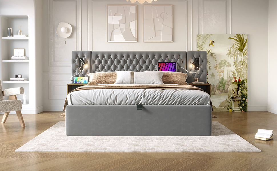 Logidon bed system 160x200 cm upholstered bed with storage space gray velvet