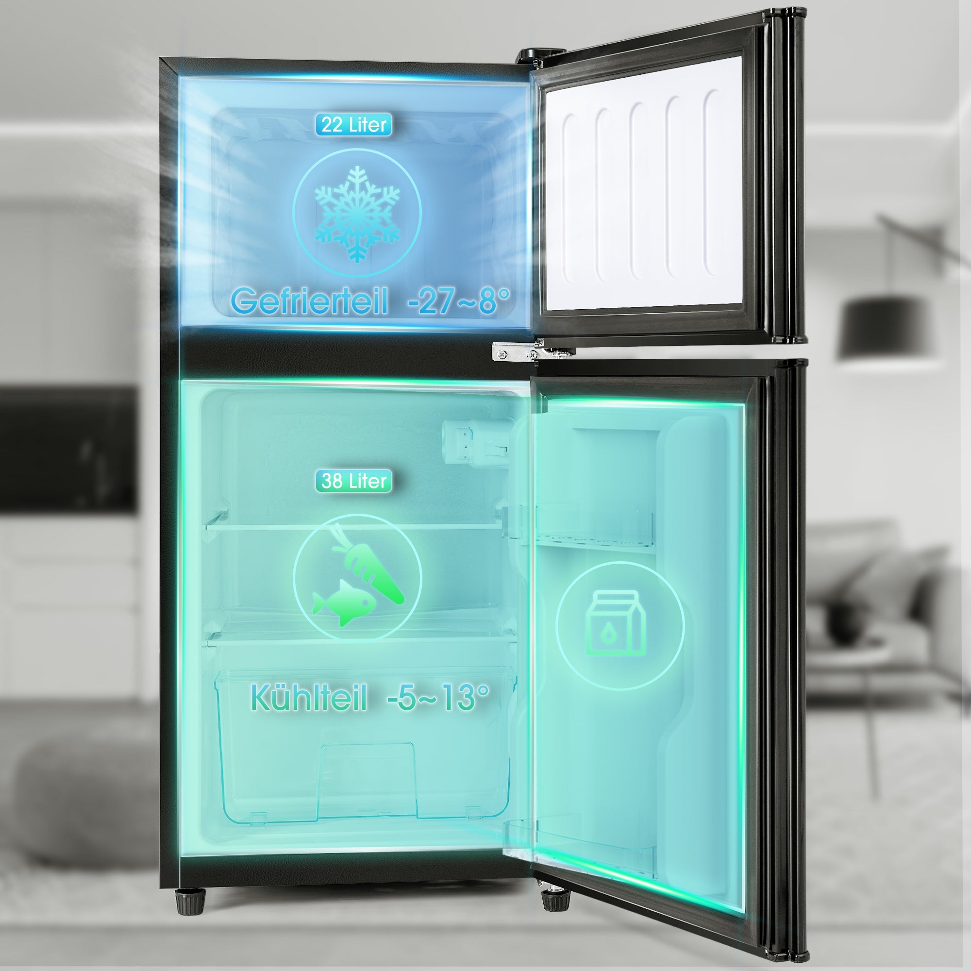 Logidon koel-vriescombinatie dubbele deur 86,8 cm hoog premium zwart