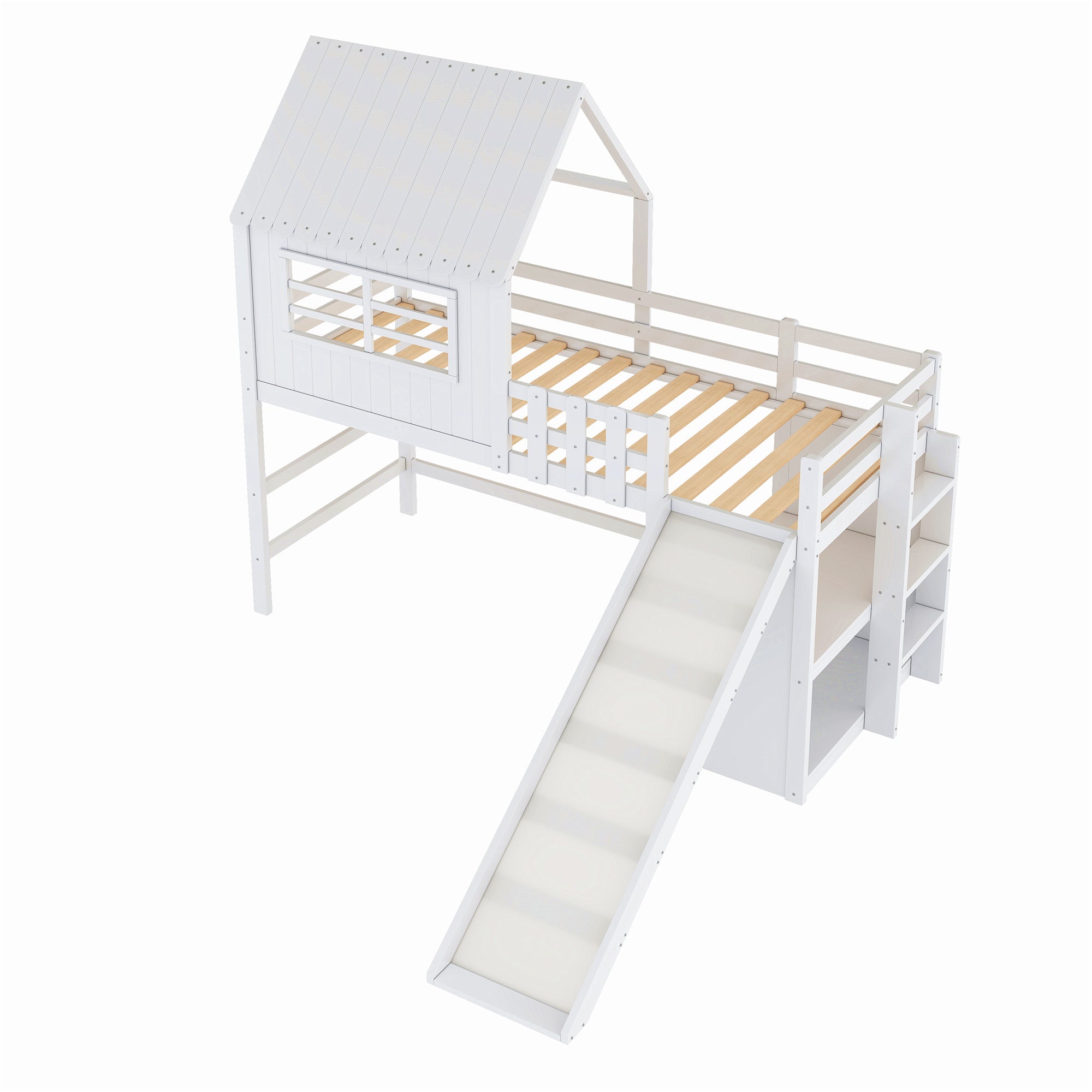 Logidon kinderbed 90x200 wit hoogslaper met ladderglijbaan