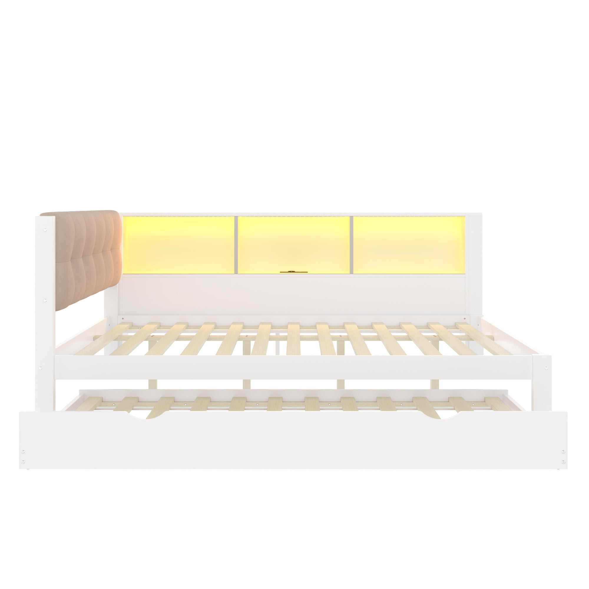 Logidon daybed wit 140x200 CM met uitschuifbaar bed LED-verlichting