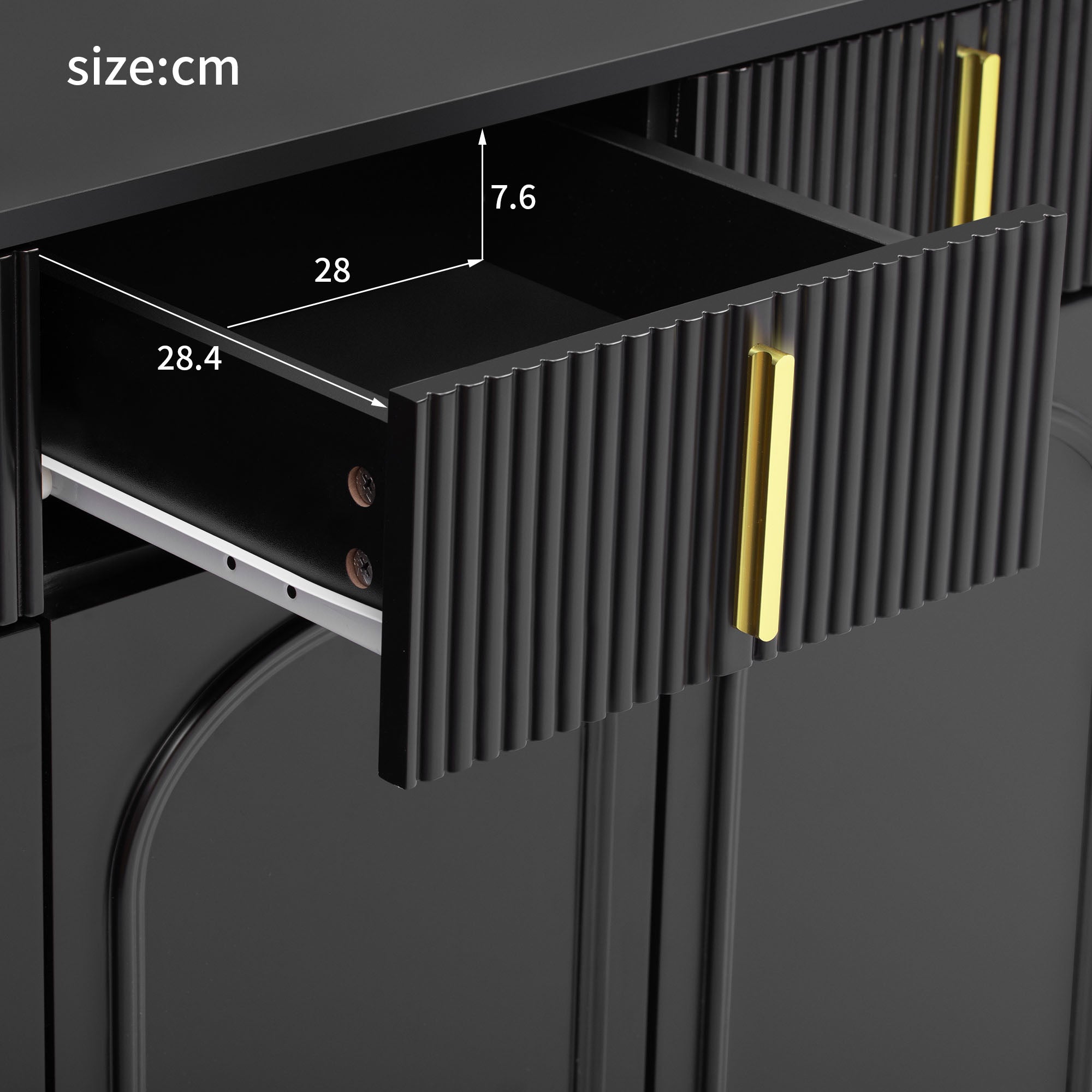 Logidon Dressoir Zwart met Gouden Handgrepen en Poten 140x37,8x82
