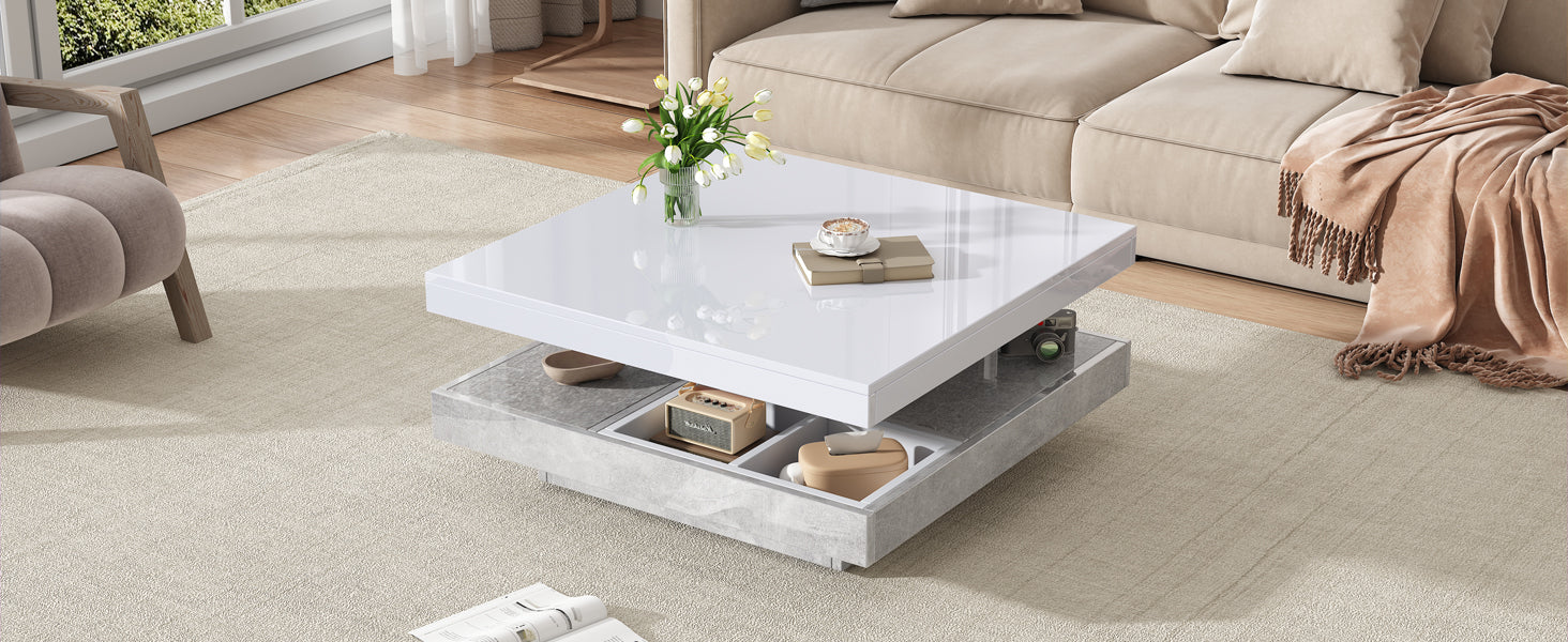 Logidon 360 graden draaibare salontafel 70x70x36 cm wit hoogglans