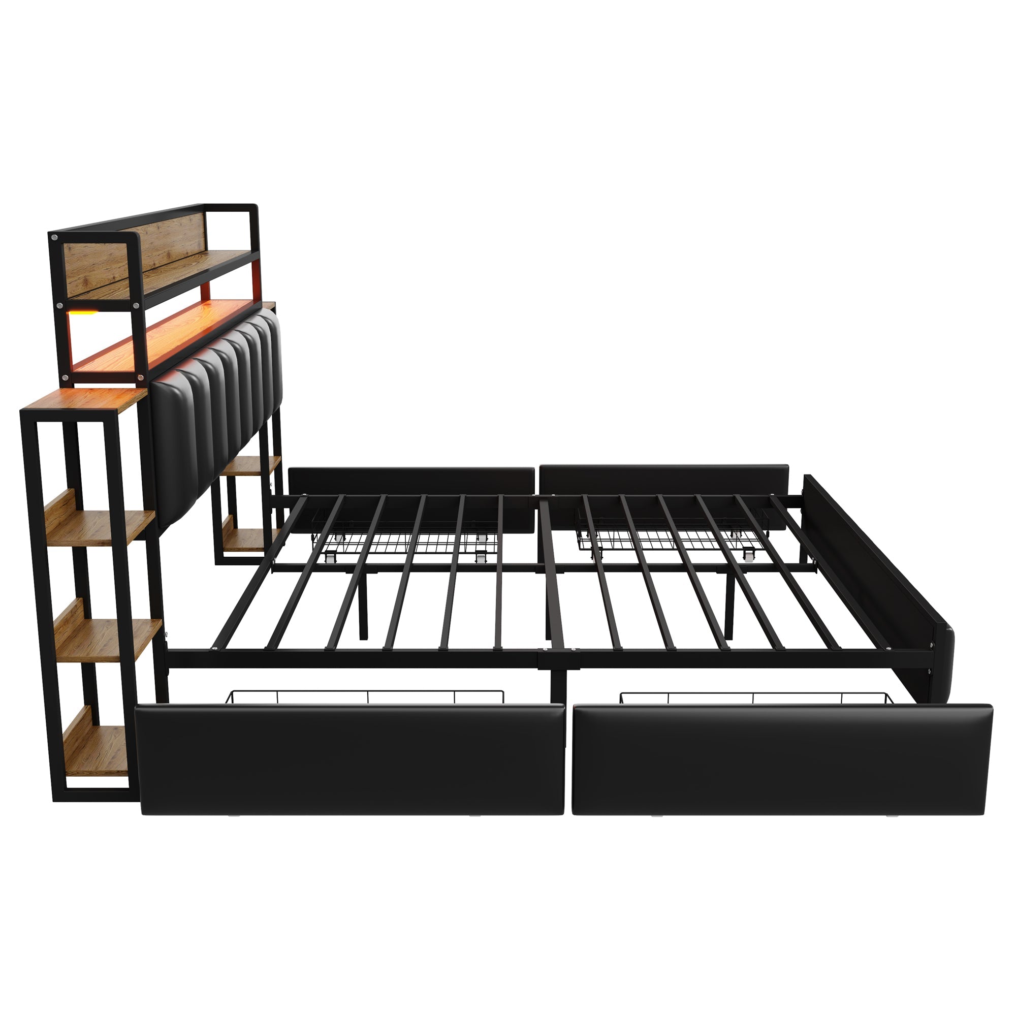 Logidon upholstered bed 160x200 cm with LED lighting storage space black