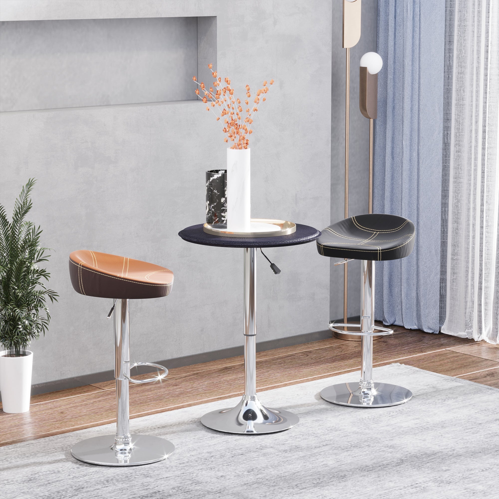 Logidon Ronde Bartafel Ø63 cm Zwart Verstelbaar met Kunstleer