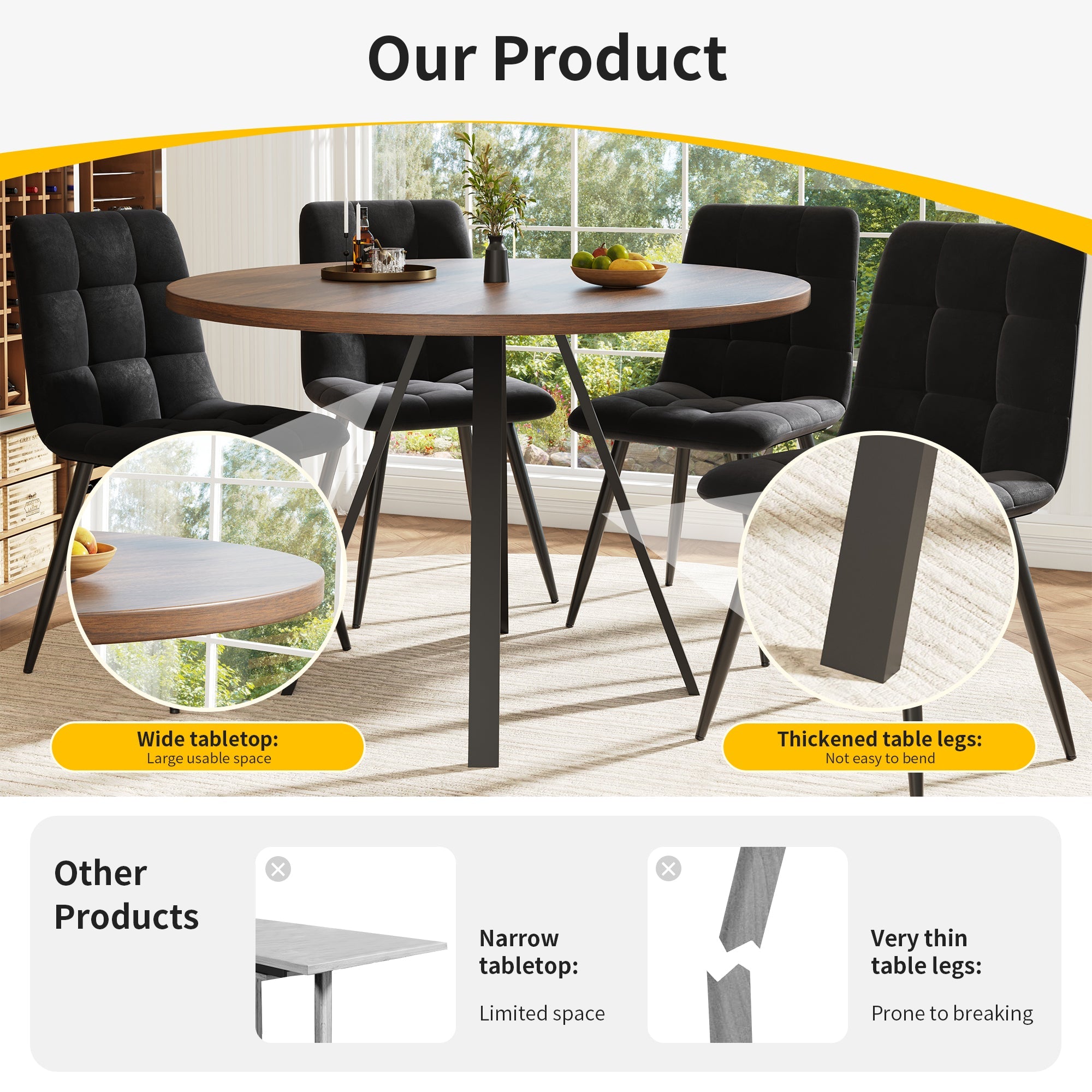 Logidon Ronde Eettafel Diameter 80 cm Walnoot Zwarte Poten