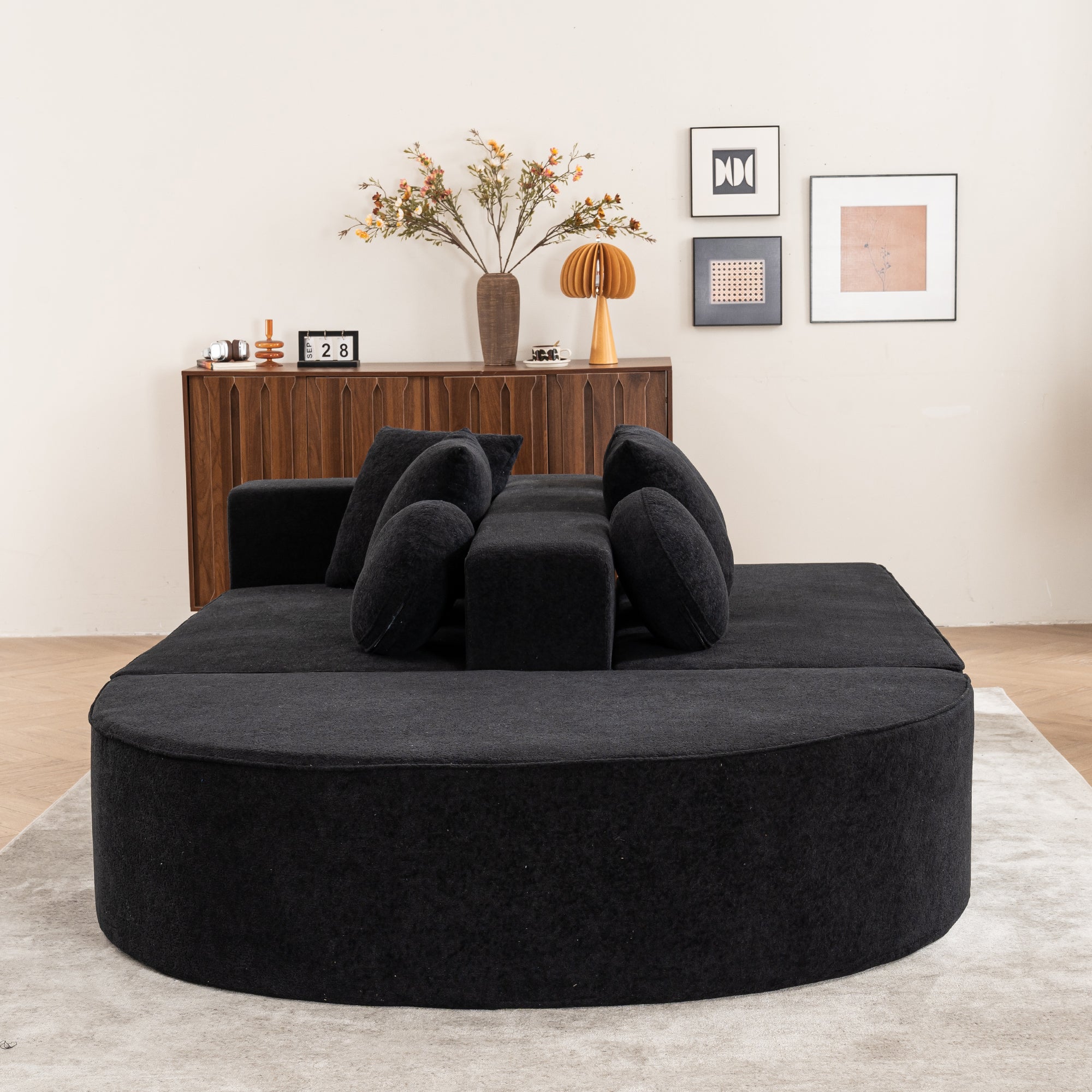 Logidon Cloud Bench Velvet Zwart Modulaire 5-zitsbank