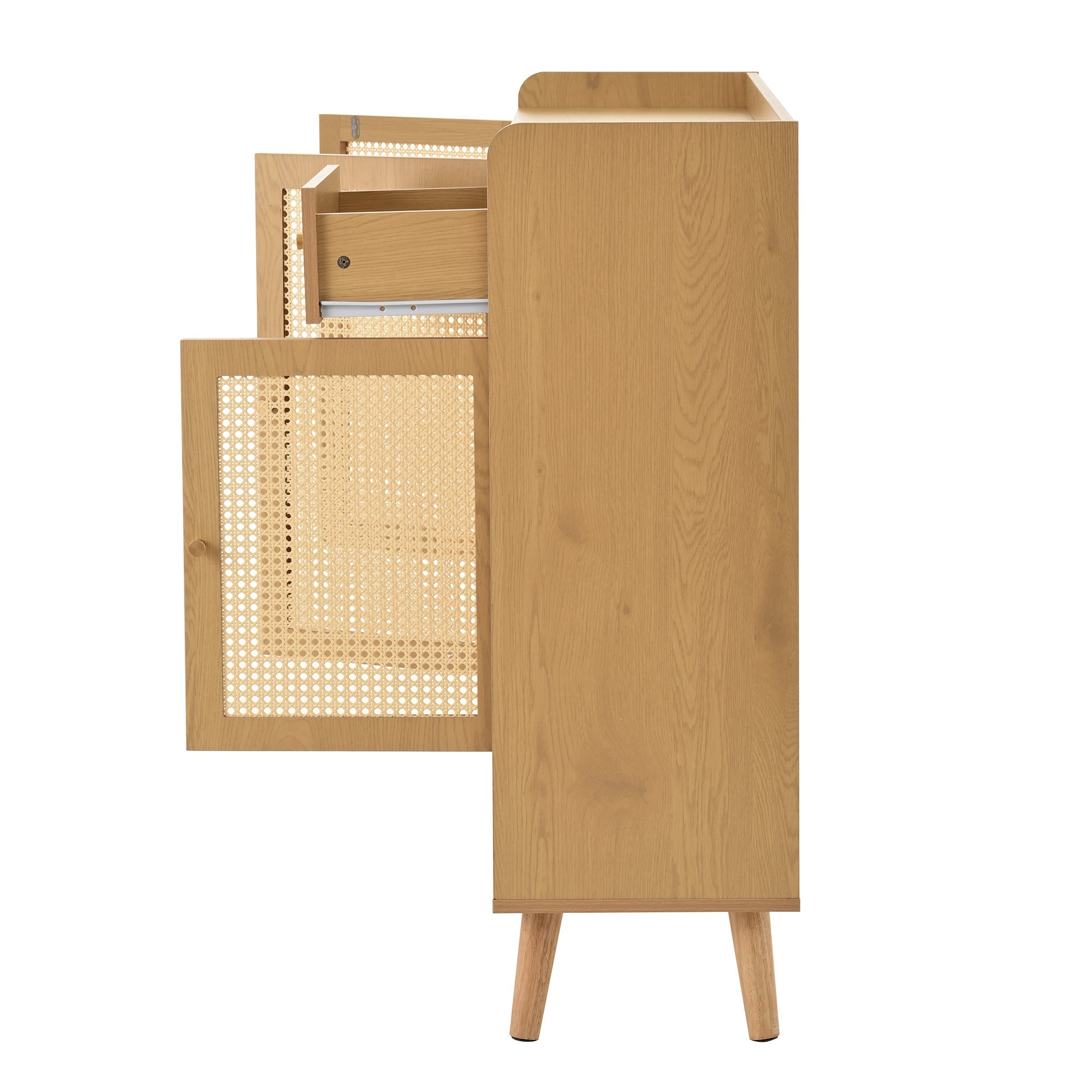 Logidon schoenenkast naturel rotan 120x35x106 met 3 deuren 1 lade