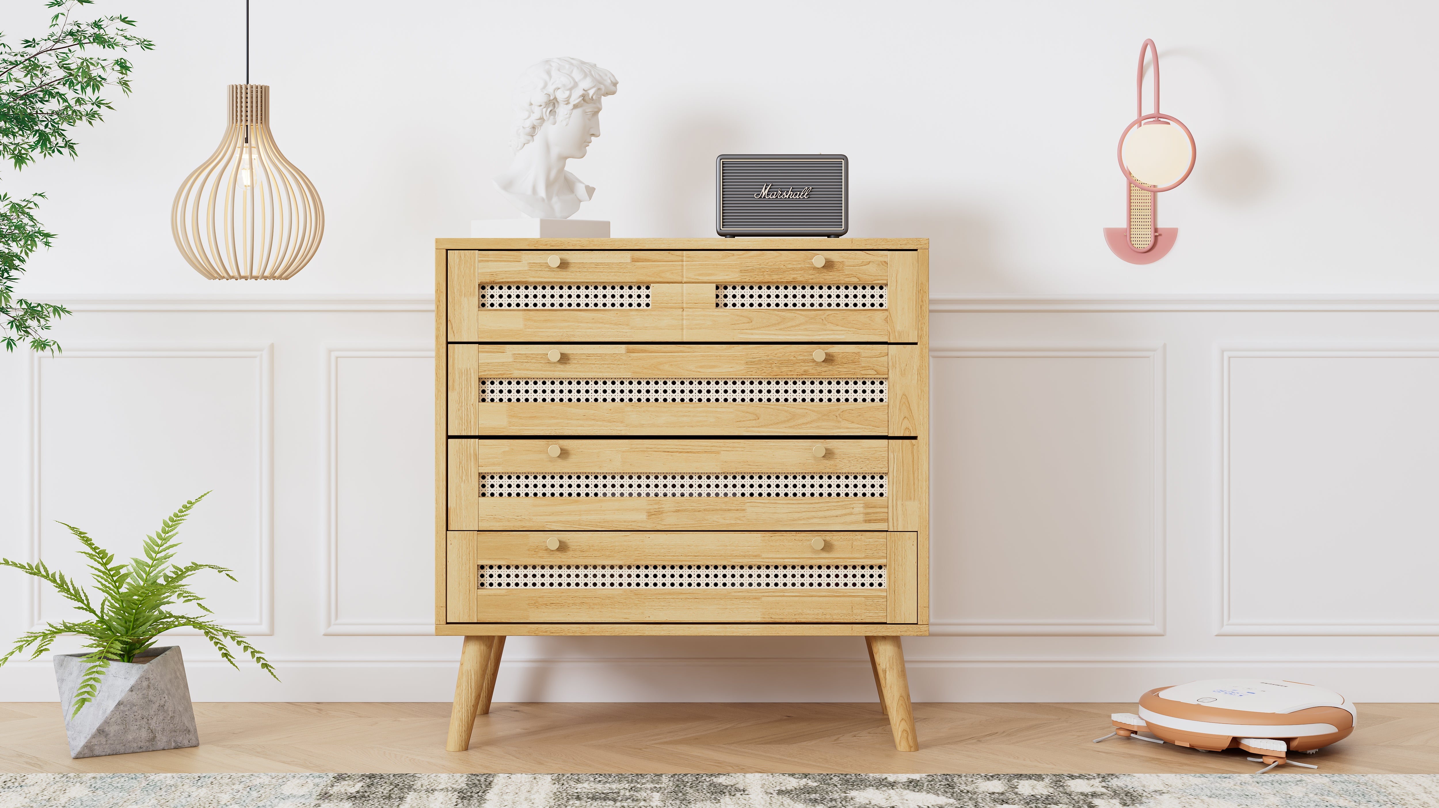 Logidon Classic ladekast met 3 lades en rotan ladeblad