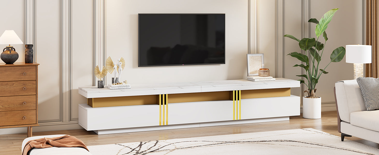 Logidon TV wandkastenset wit goud strepen multifunctioneel