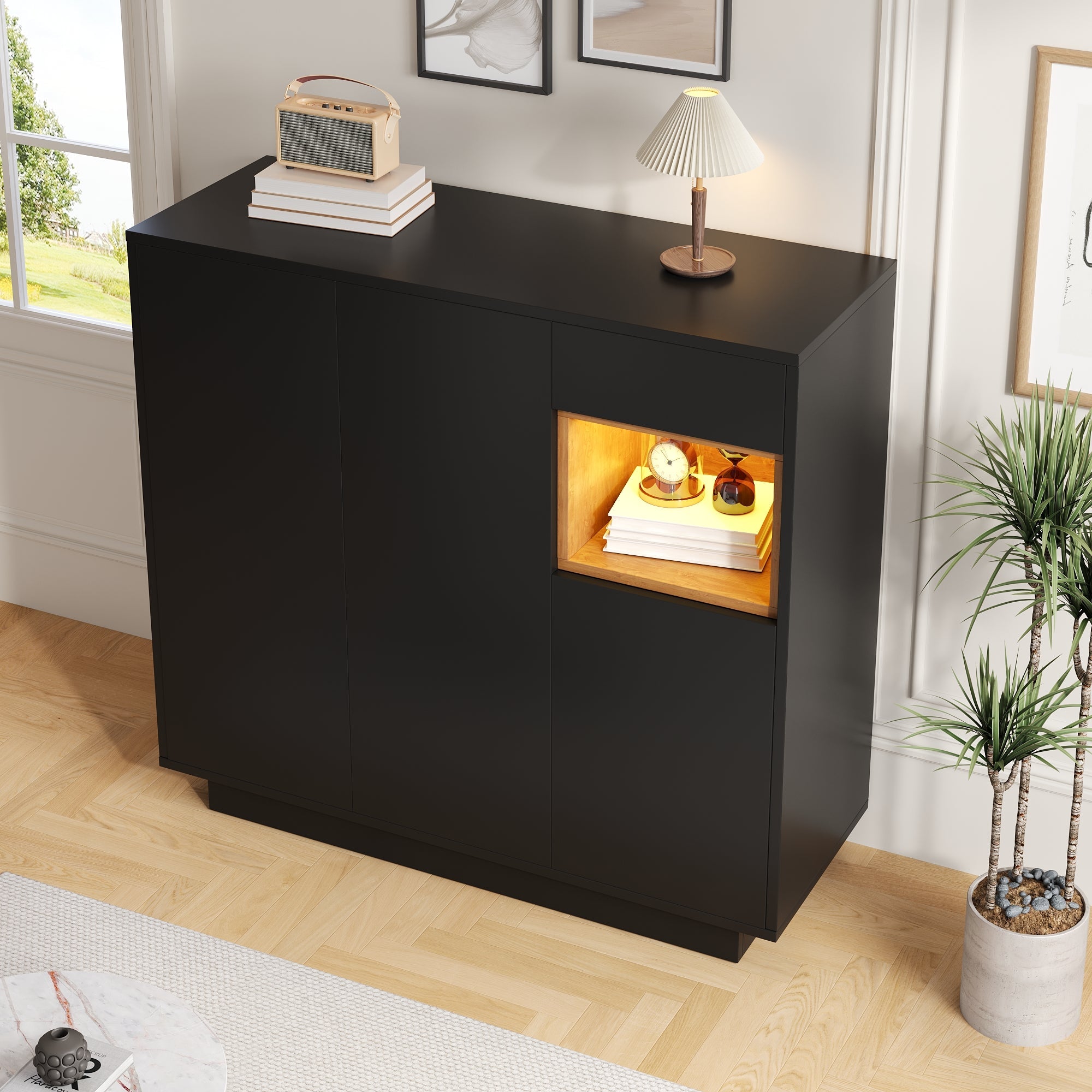Logidon schoenenkast met LED verlichting zwart hout 14-18 paar