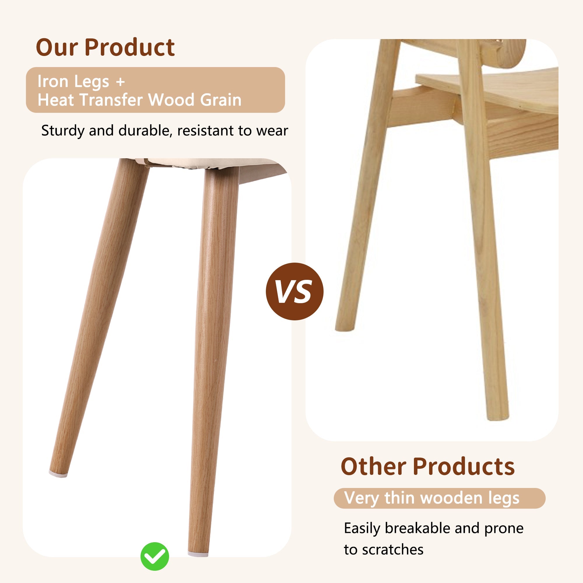 Logidon eetkamerstoelen met rotan rugleuning en PU lederen kussens beige