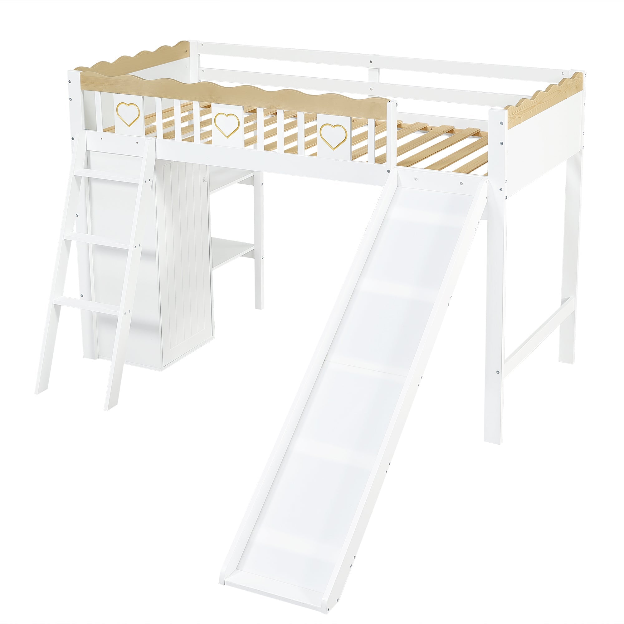 Logidon hoogslaper 90x200 cm met glijbaan en kledingkast wit naturel