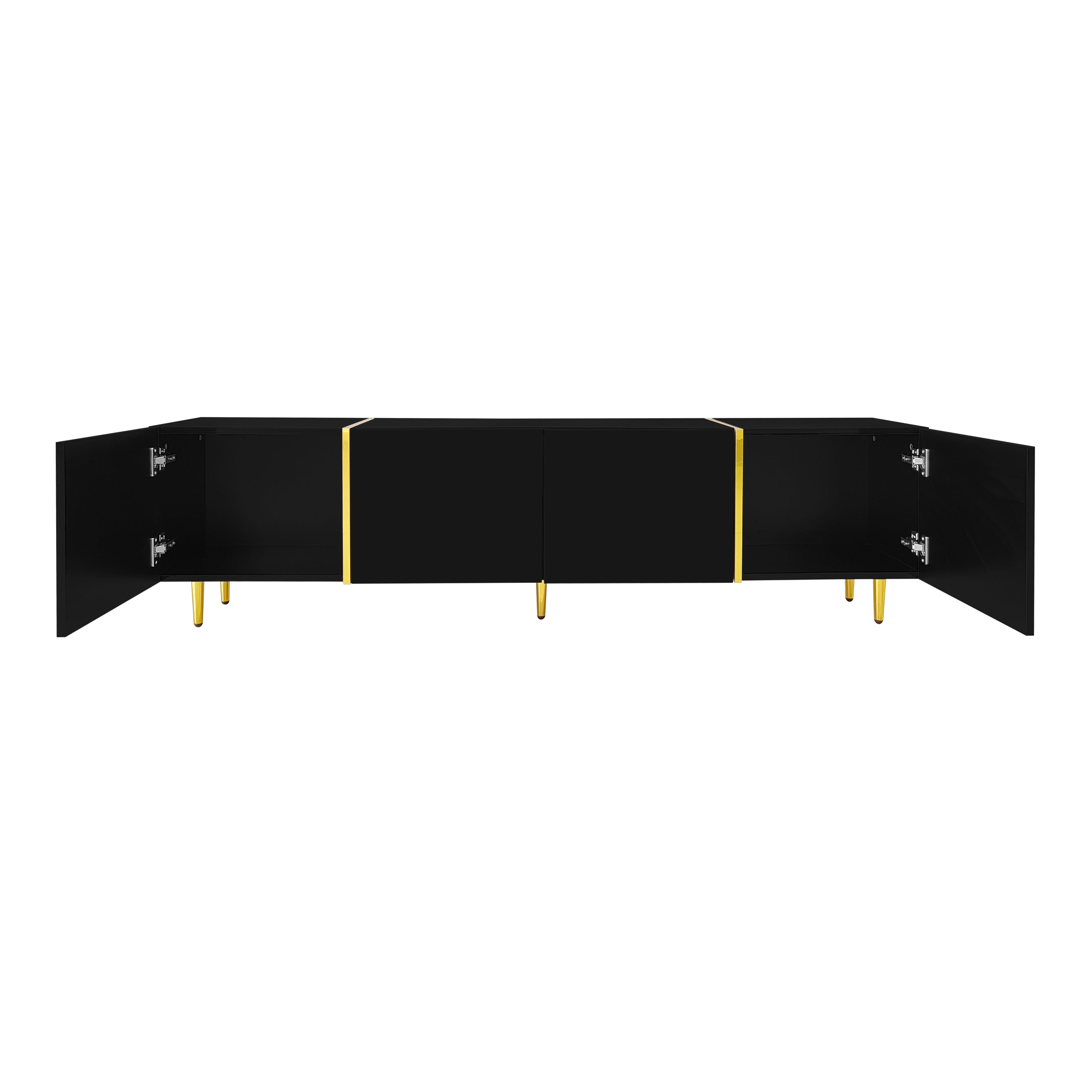 Logidon high-gloss TV cabinet 170 cm black-gold, 4 doors, modern