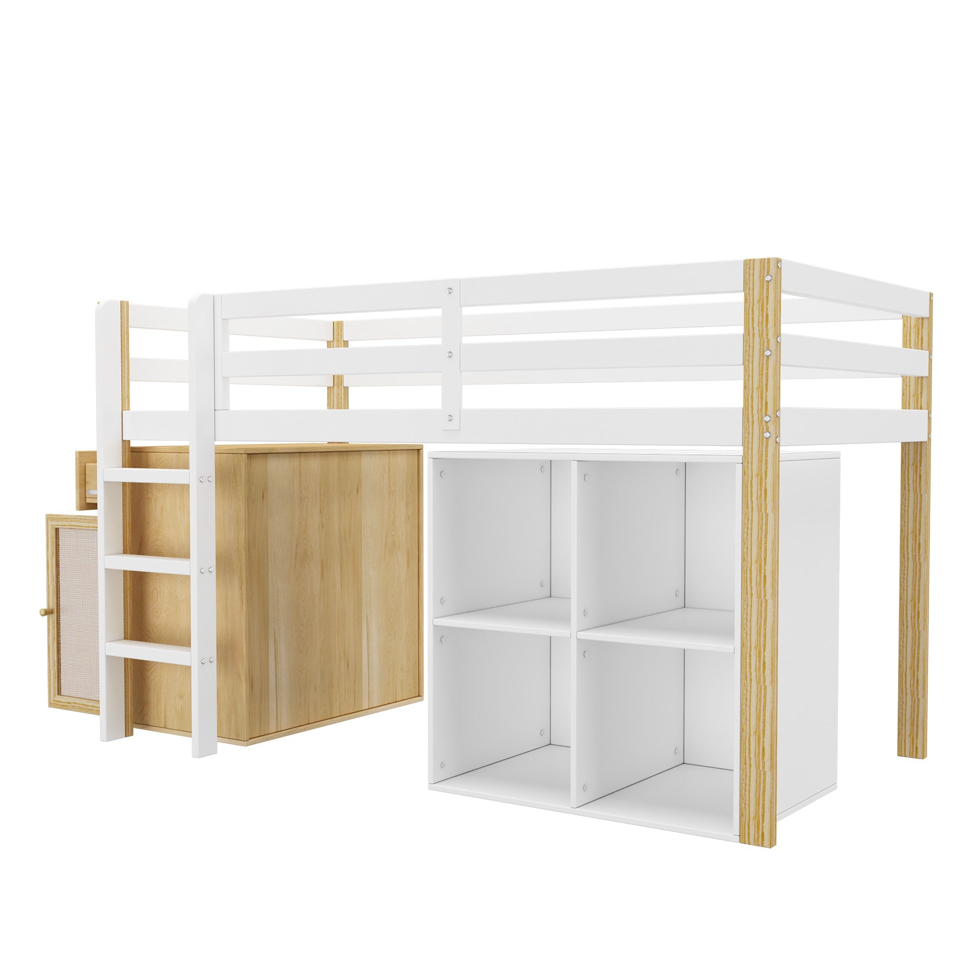 Logidon kinderhoogslaper 90x200 cm naturel wit met opbergruimte