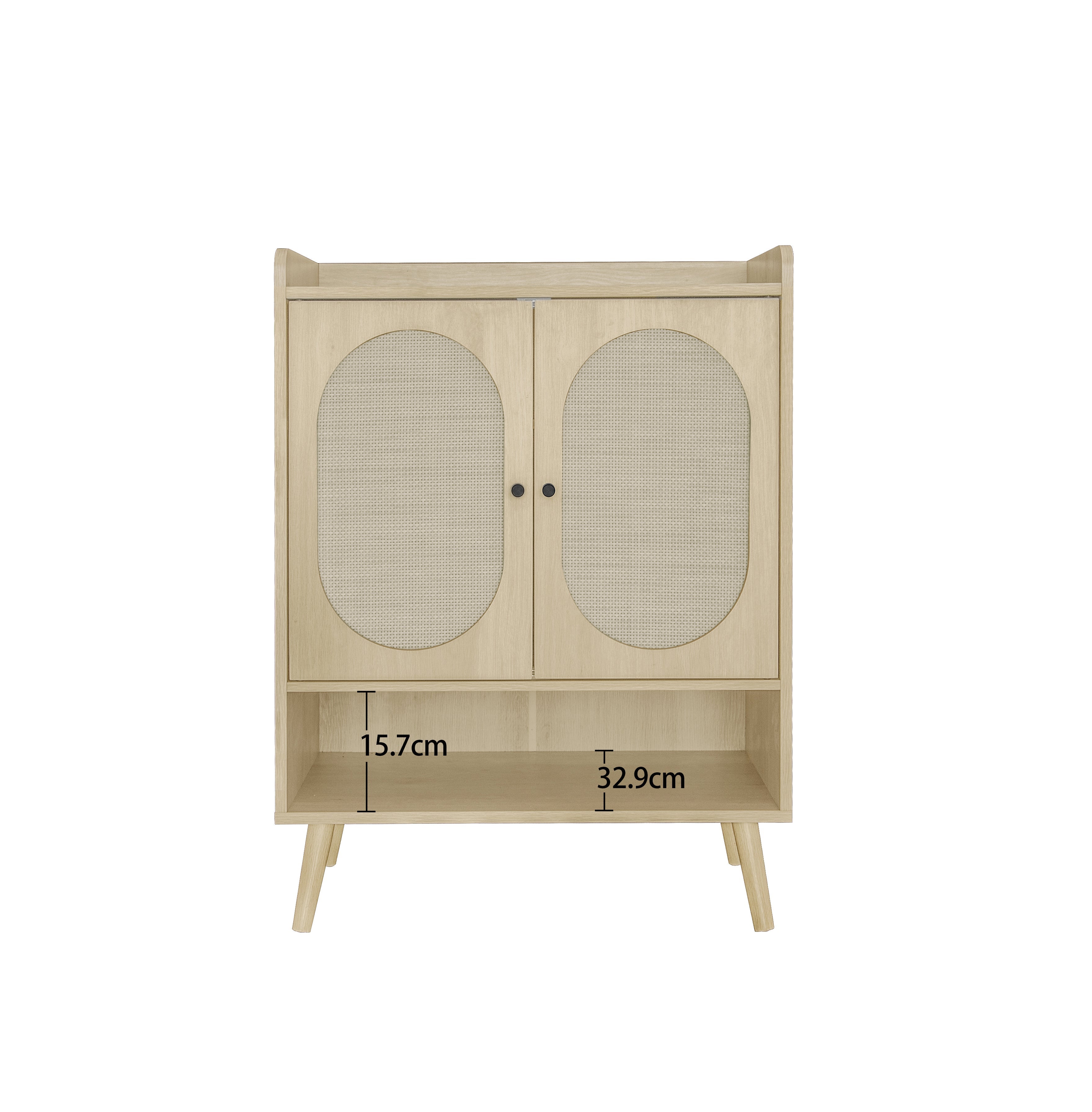 Logidon schoenenkast naturel houtlook met dubbele deuren Rotan design