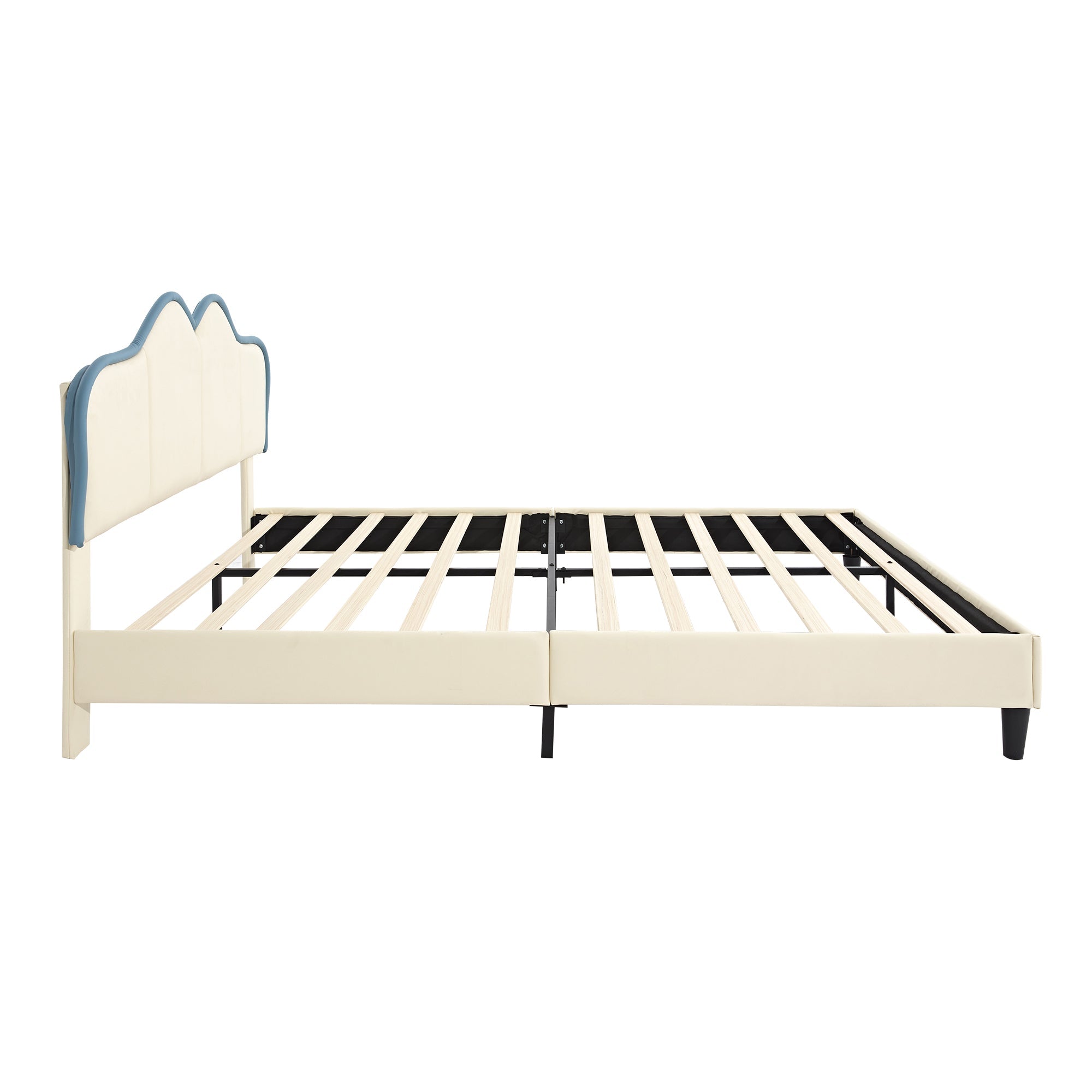 Logidon gestoffeerd bed 140x200 wit blauw met zachte beschermranden