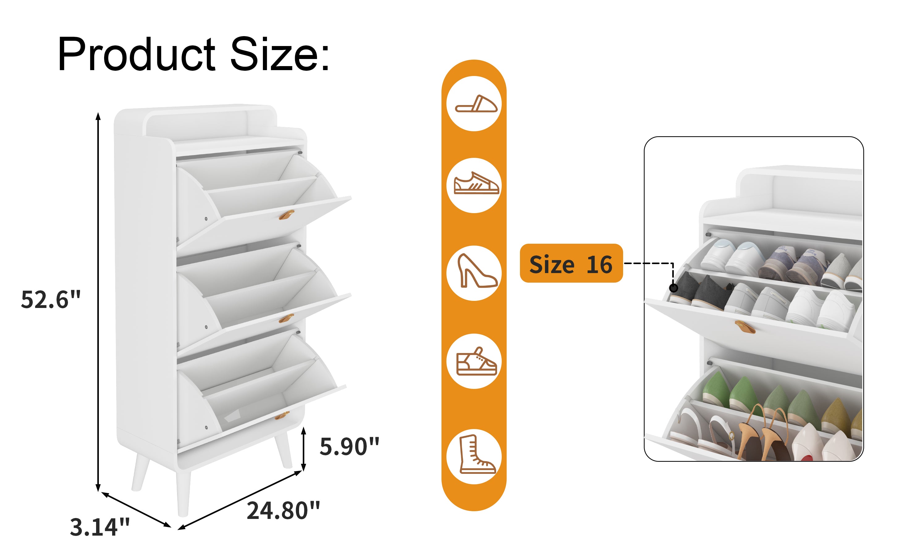 Logidon shoe storage cabinet with 3 tilting compartments white