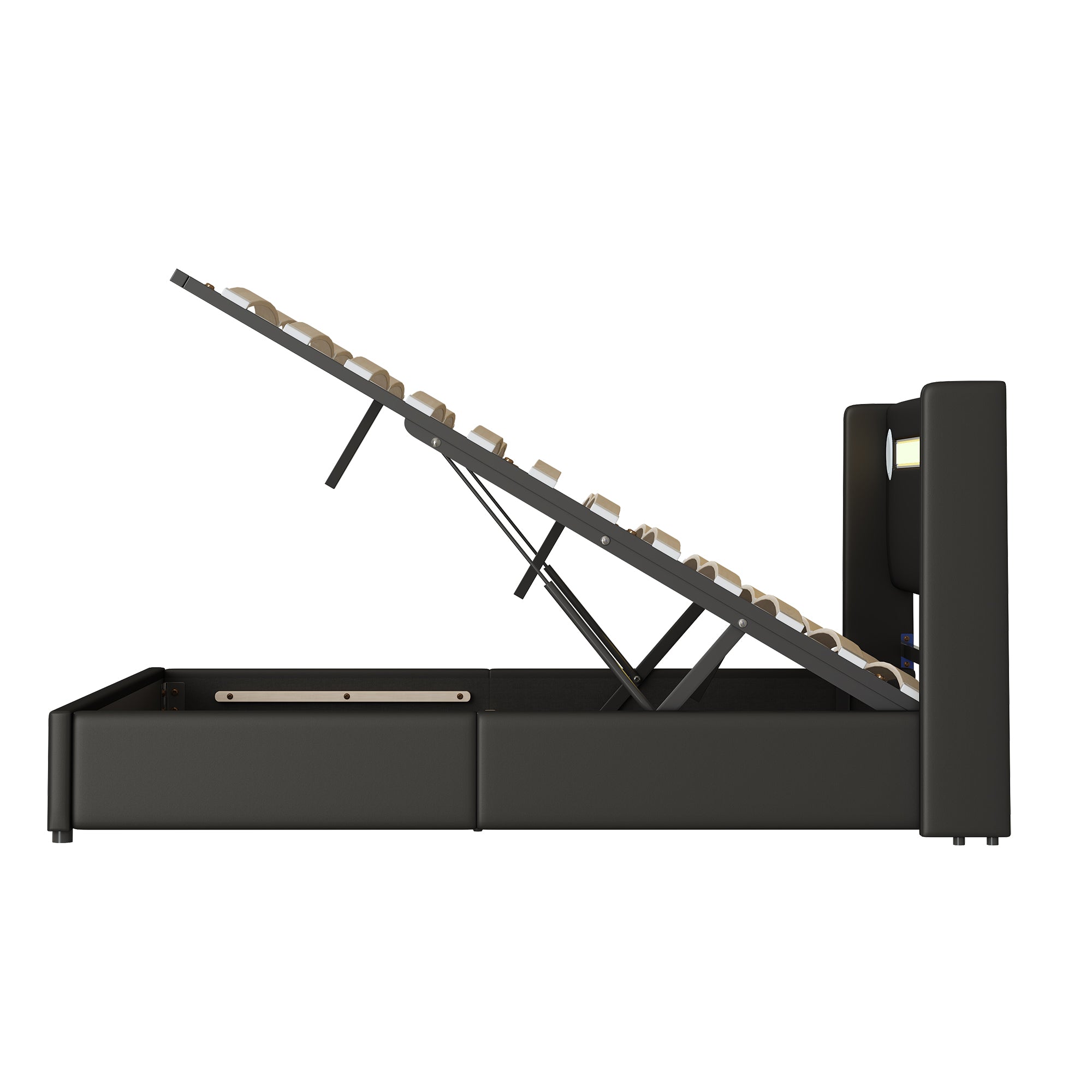 Logidon gestoffeerd bed 160x200 zwart met LED lichtstrip USB opladen