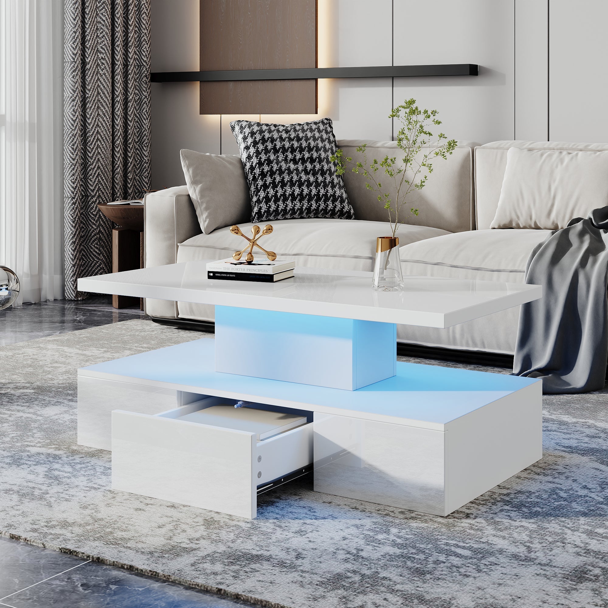 Logidon Salontafel met twee niveaus, witte LED-verlichting