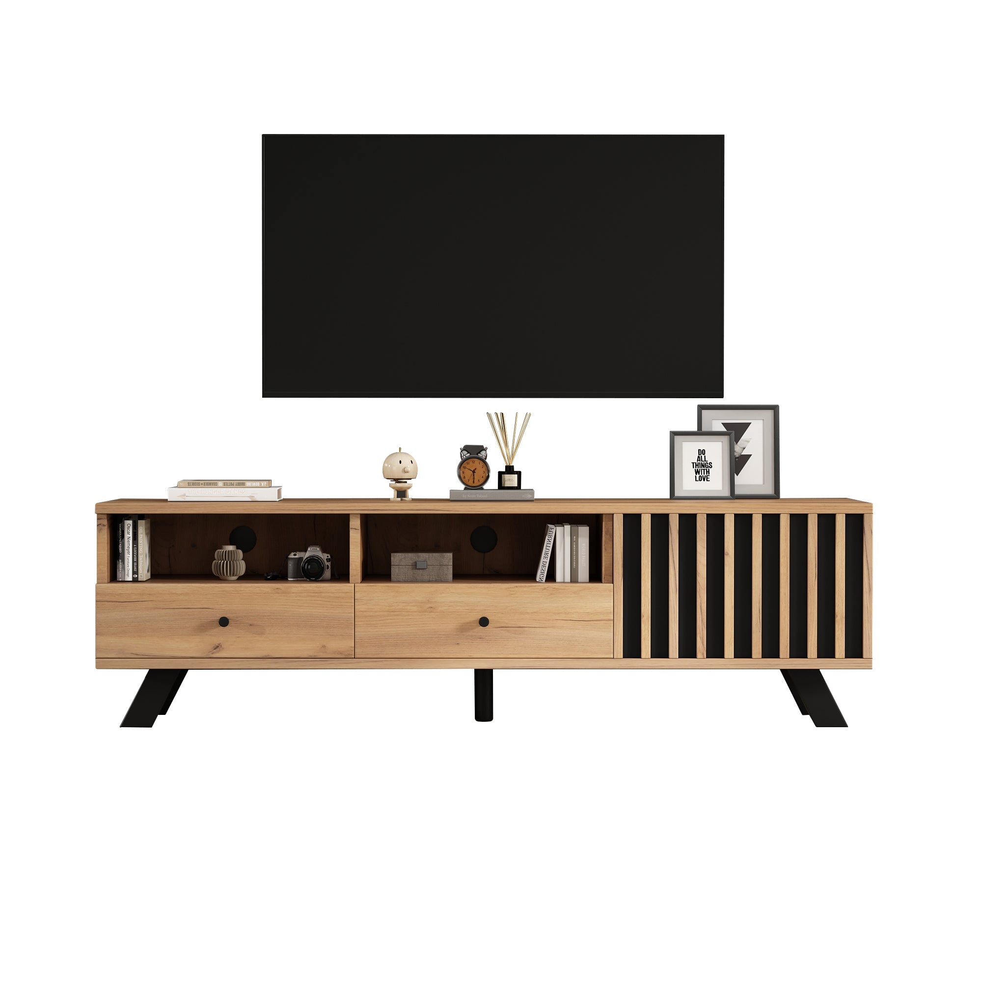 Logidon TV-meubel 150 x 38 x 44 cm natuurlijke houtlook 2 lades