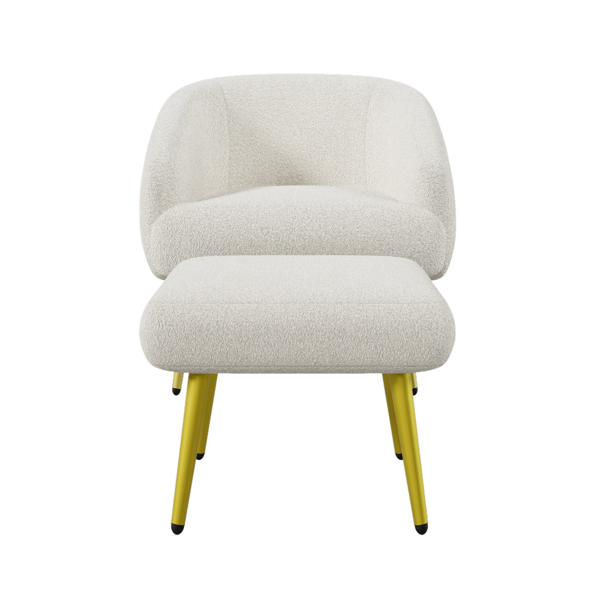Logidon Modern Sherpa Upholstered Chair with Footstool White Gold Legs