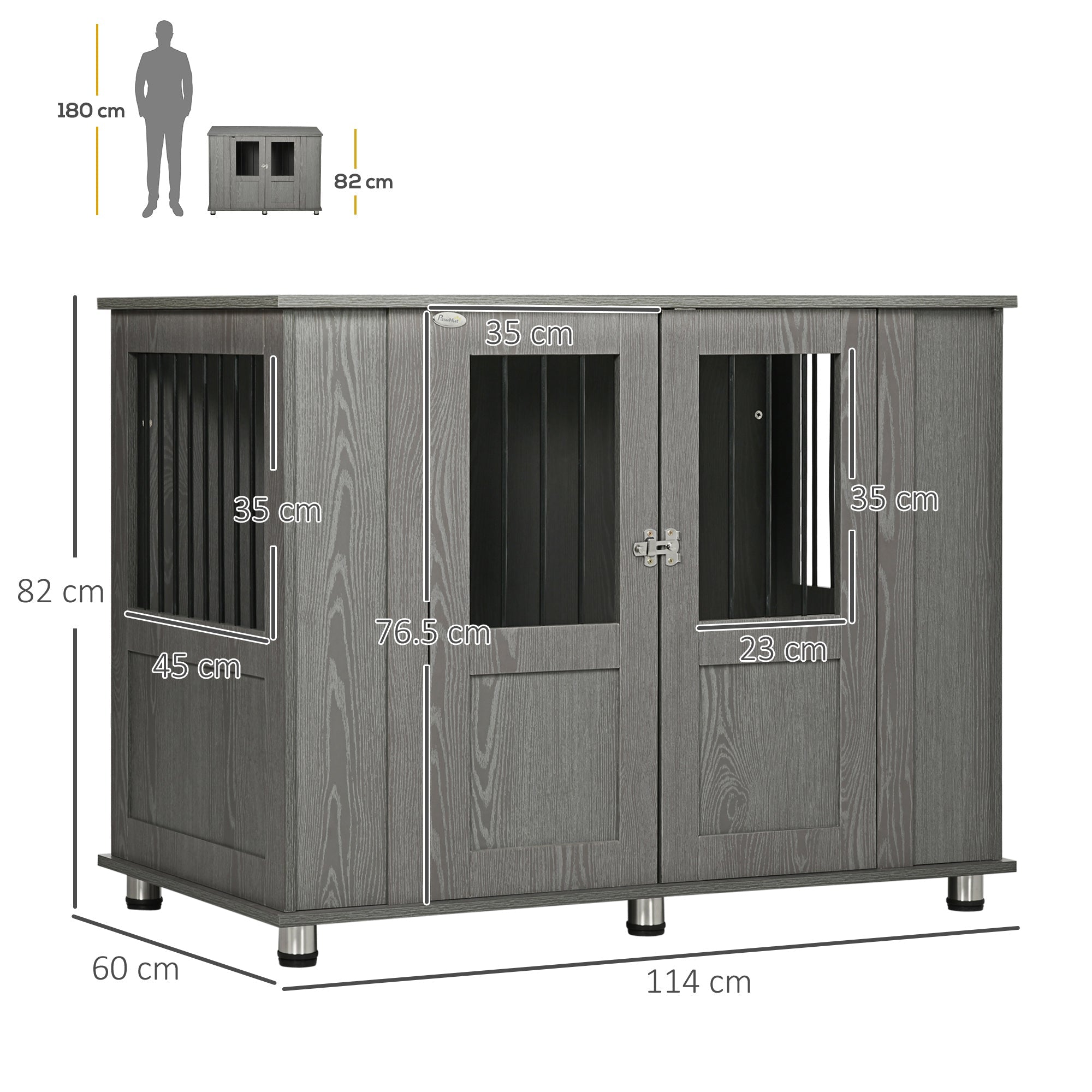 Logidon Grote Hondenkooi Hout Grijs 114x60x82 cm met Magnetische Deur