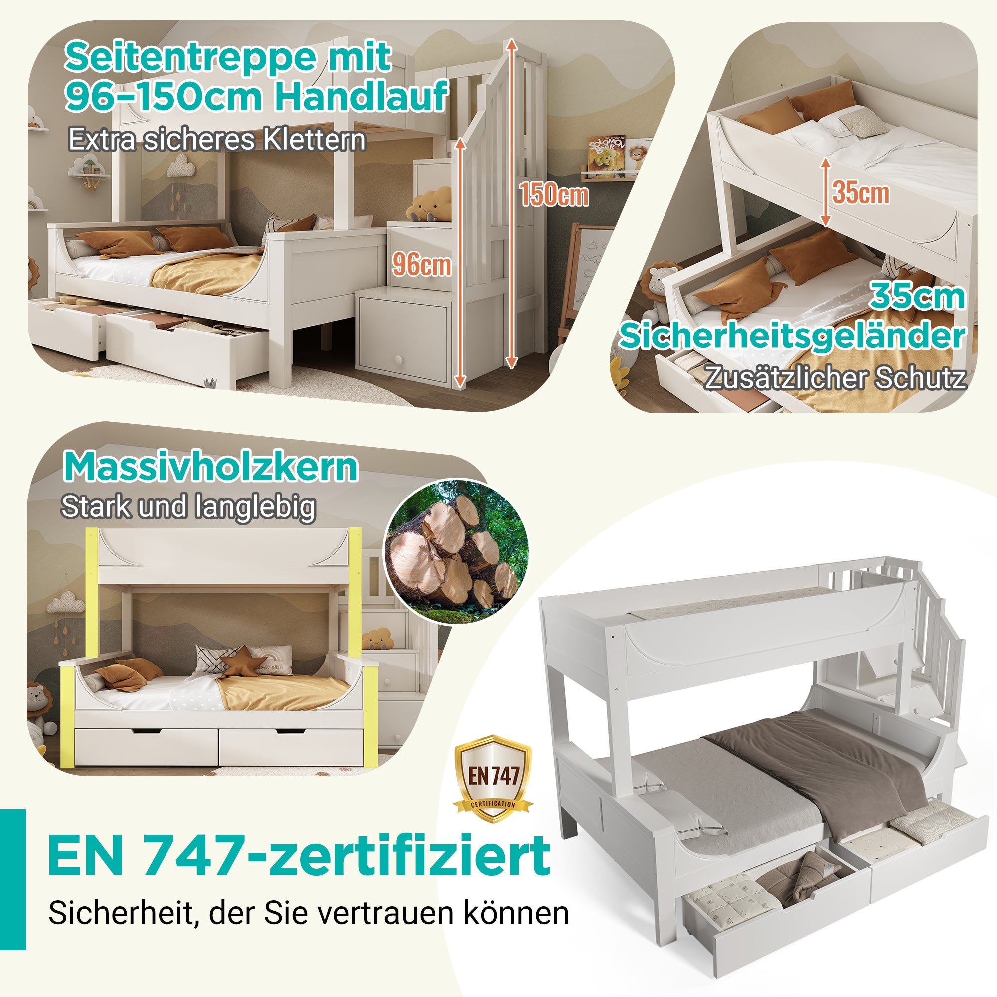 Logidon stapelbed kinderbed wit met ladderkast en lades