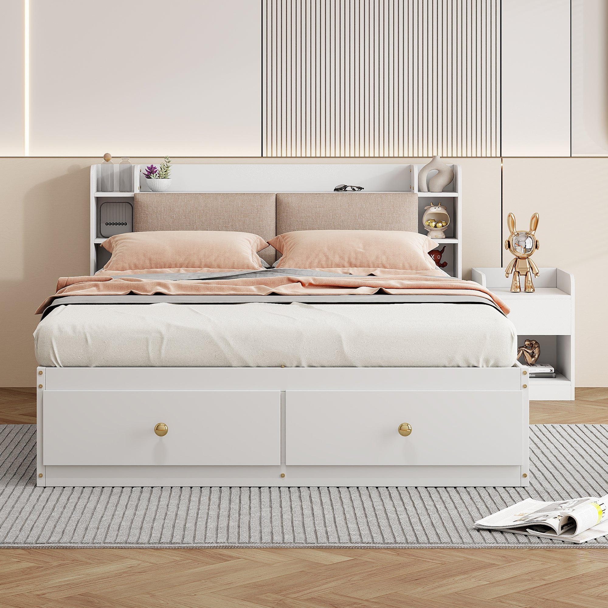 Logidon massief houten combinatiebed 140x200 cm wit met opbergruimte