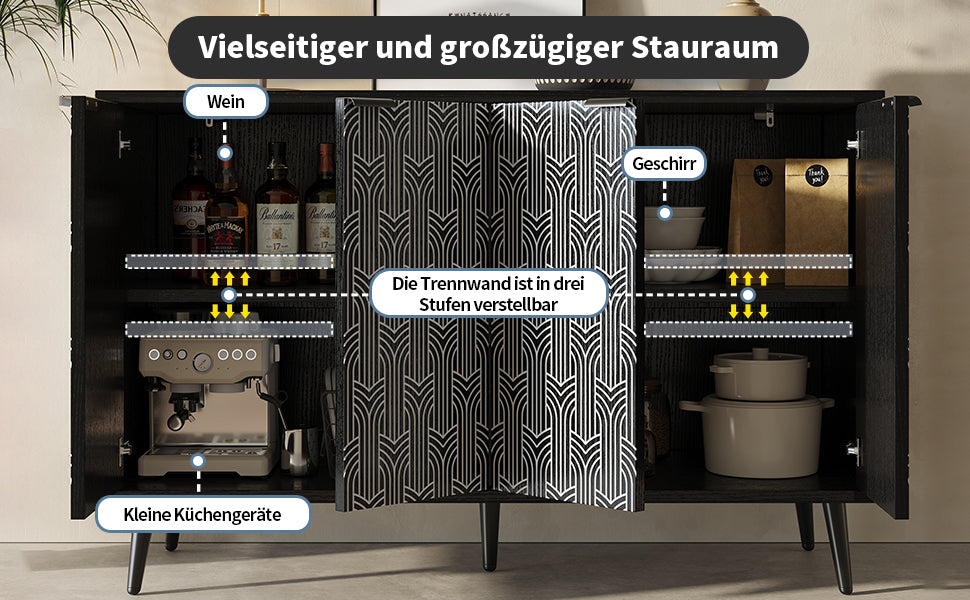 Logidon eetkamerkast 120x35x78 cm zwart met visgraatmotief