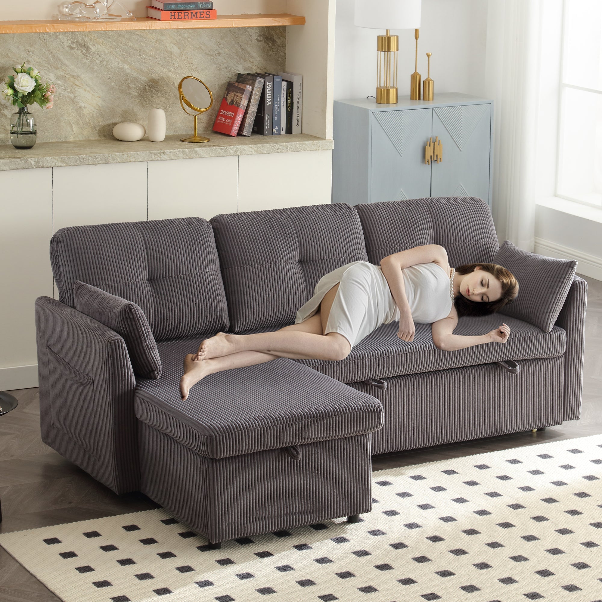 Logidon Sofa Bed With Storage Space Dark Gray Modular Corner Sofa