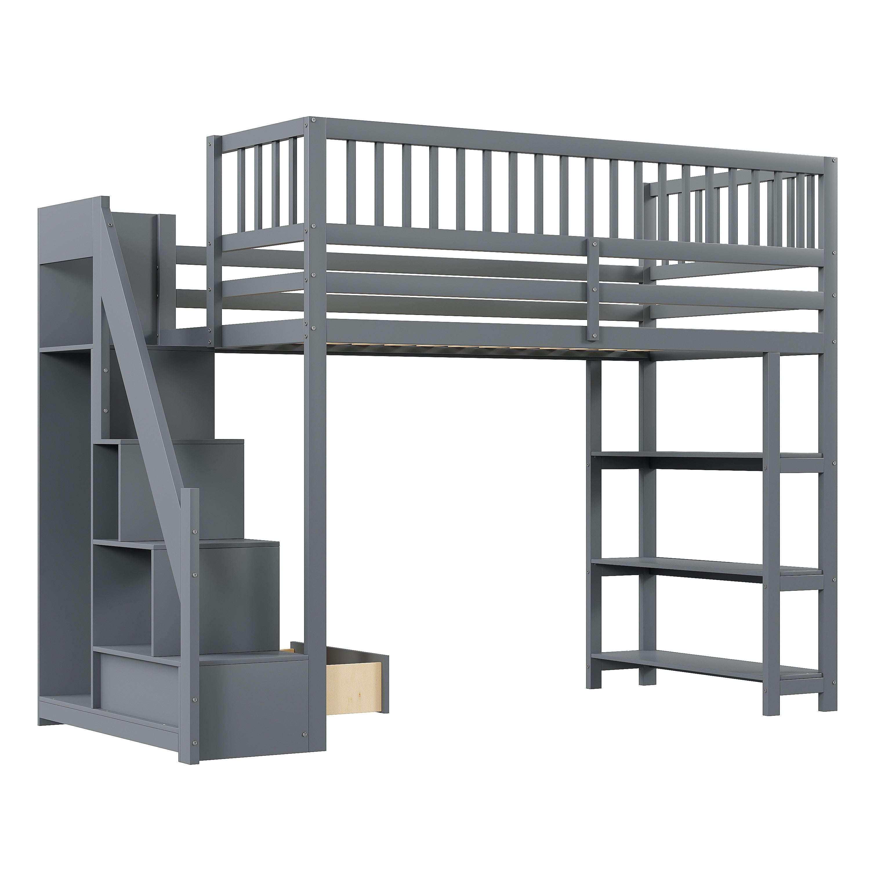 Logidon hoogslaper 90x200 grijs veiligheidsontwerp met kledingkast