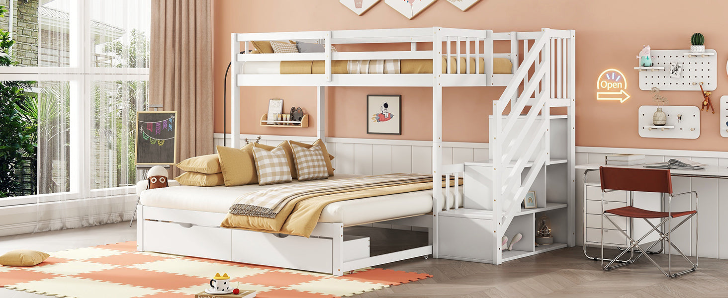 Logidon stapelbed 90x200 wit met uitschuifbaar bed 2 lades
