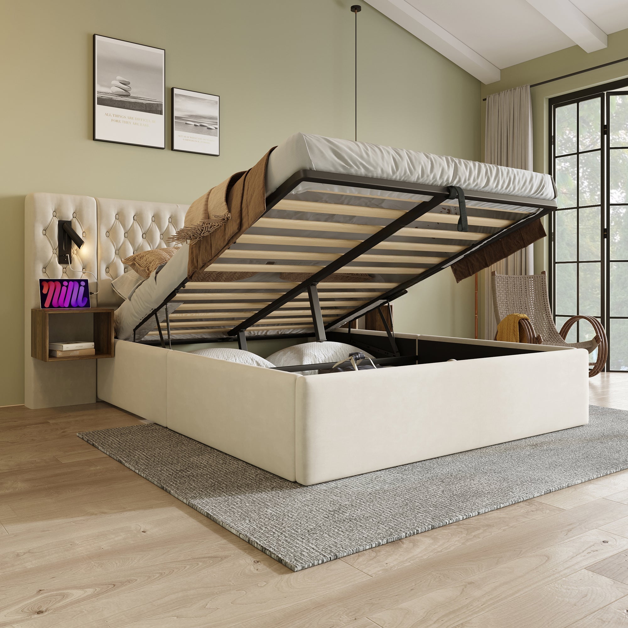 Logidon bedsysteem beige 160x200 cm hydraulisch opbergmatras