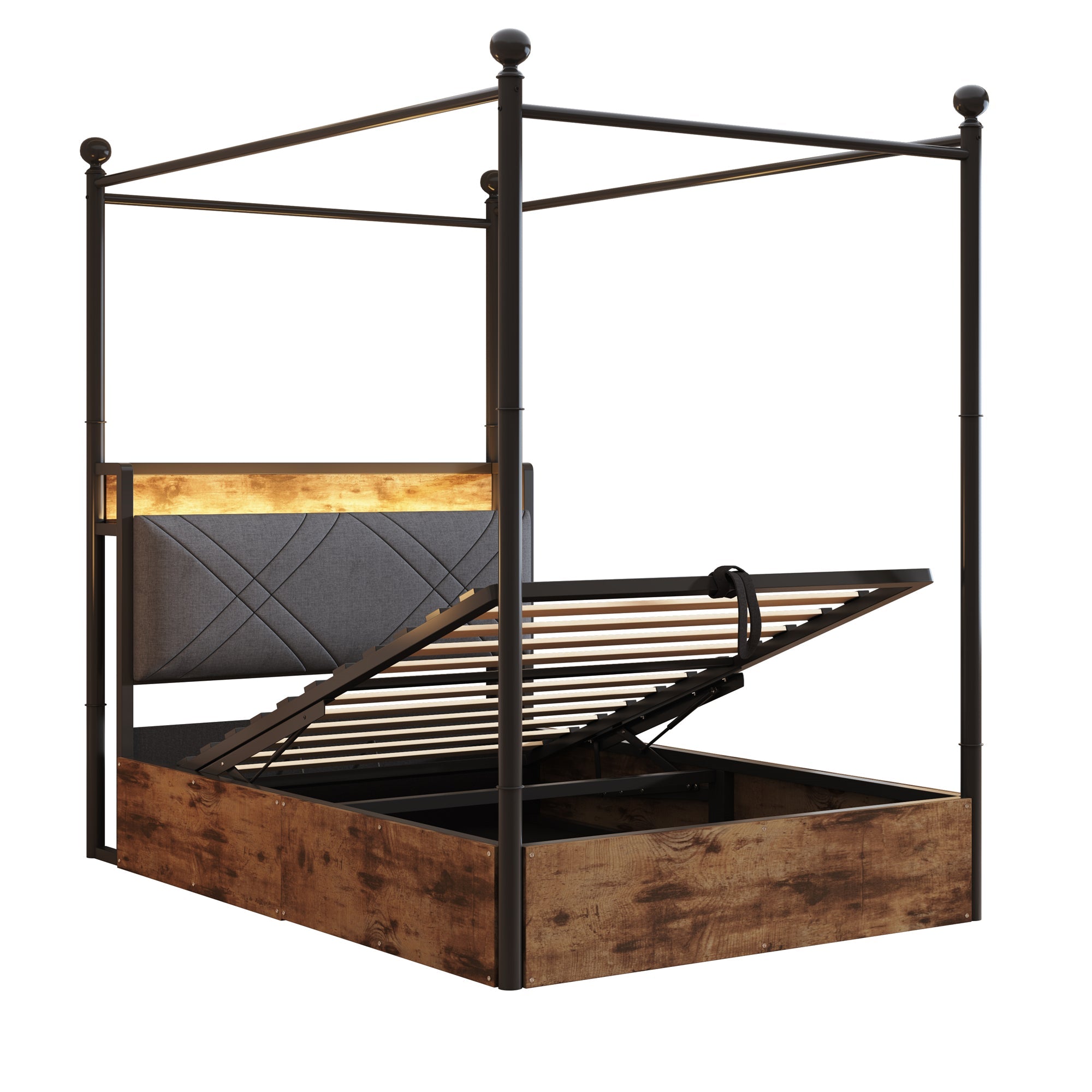 Logidon hemelbed 90x190 zwart met opbergruimte hydraulisch LED USB-C
