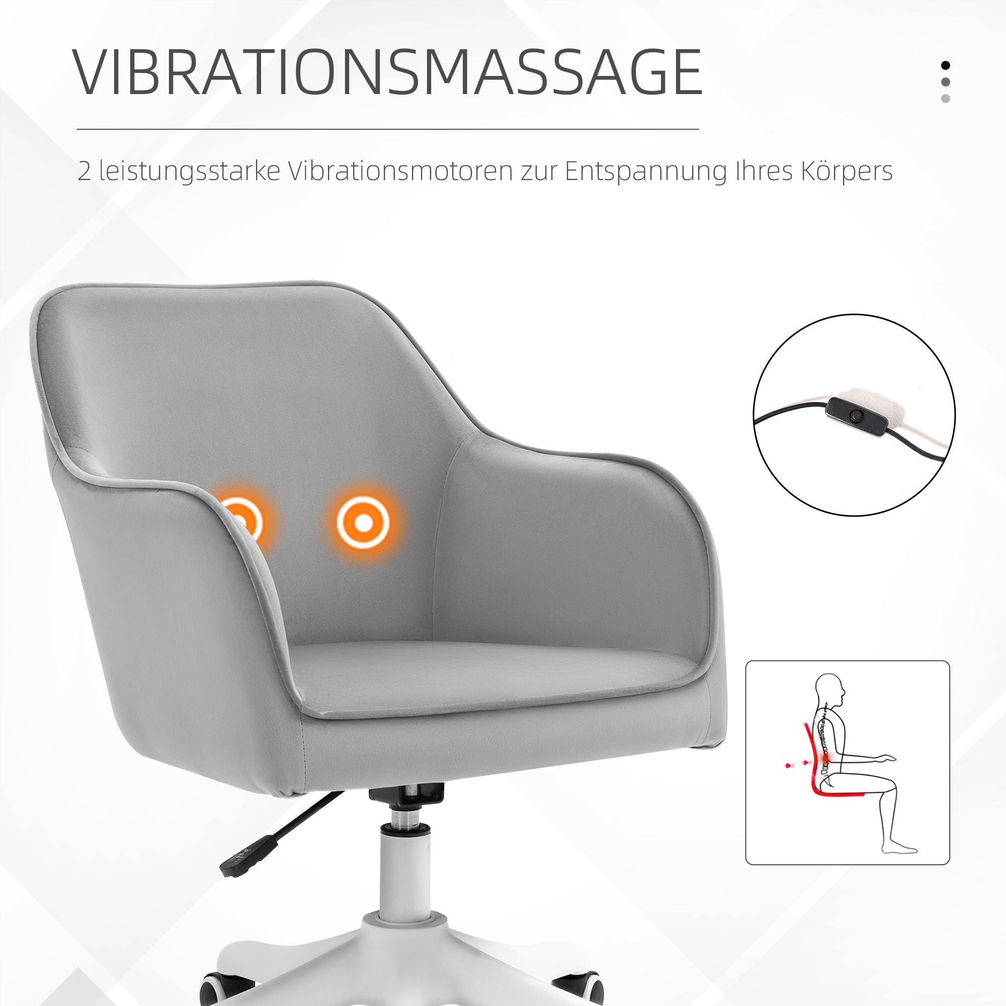 Logidon Vinsetto woonkamerdraaistoel met massagefunctie grijs velours