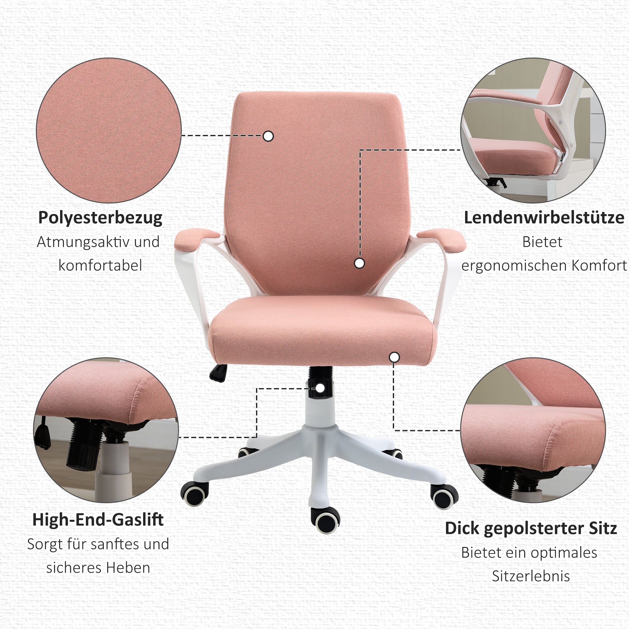 Logidon Vinsetto office chair pink with lumbar support rocker function
