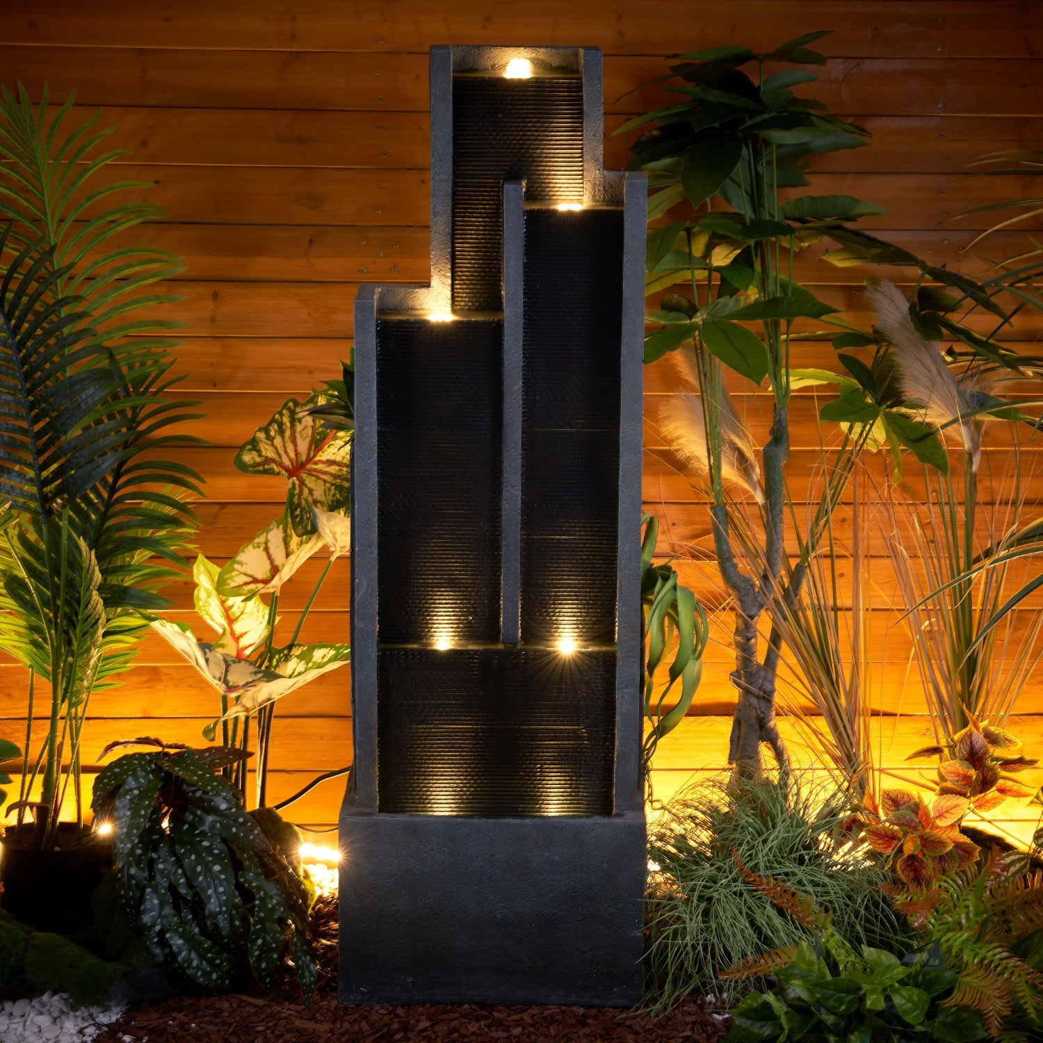 Logidon 128 cm moderne waterfontein gemaakt van polyresin zwarte LED
