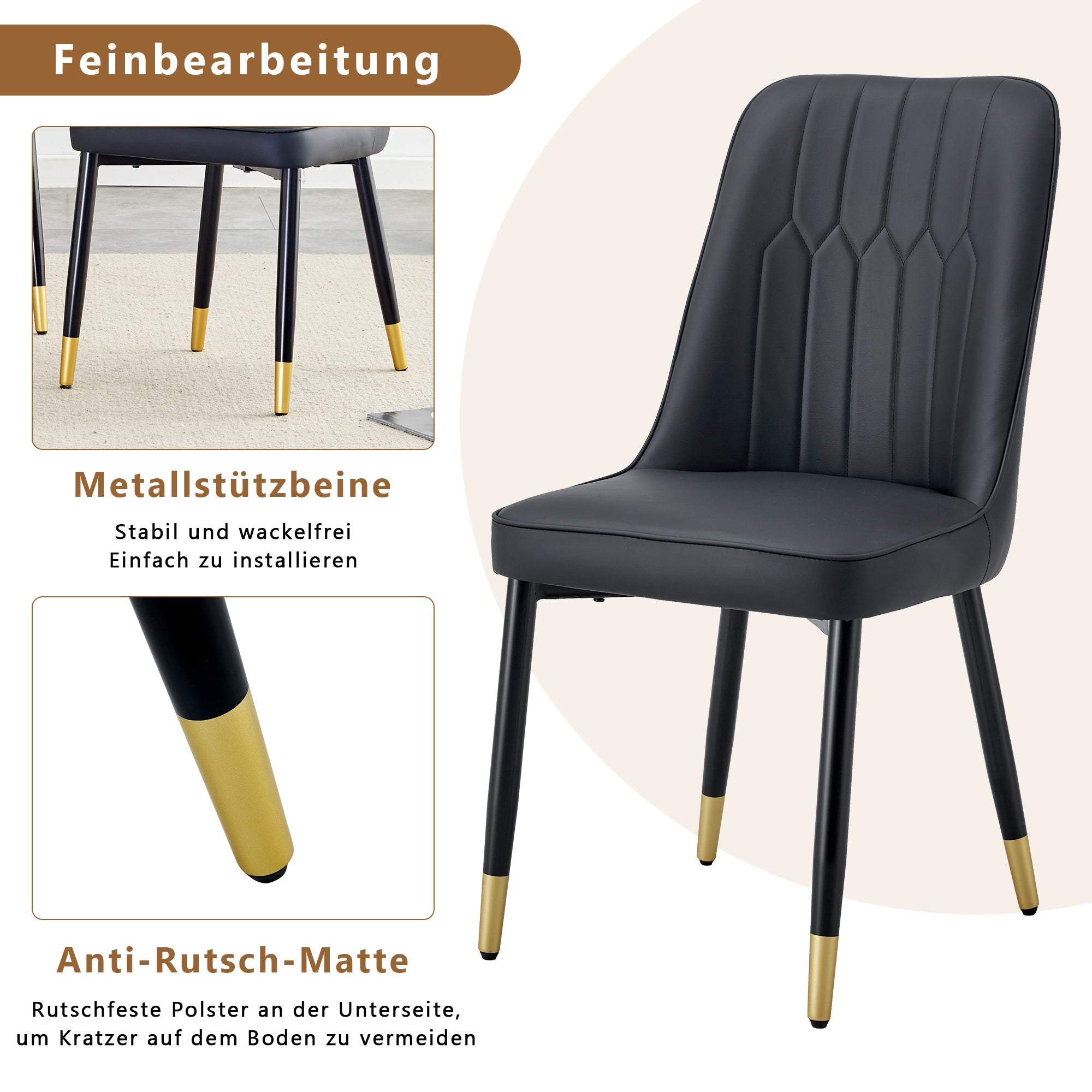 Logidon set van twee zwarte eetkamerstoelen met PU lederen rugkussens