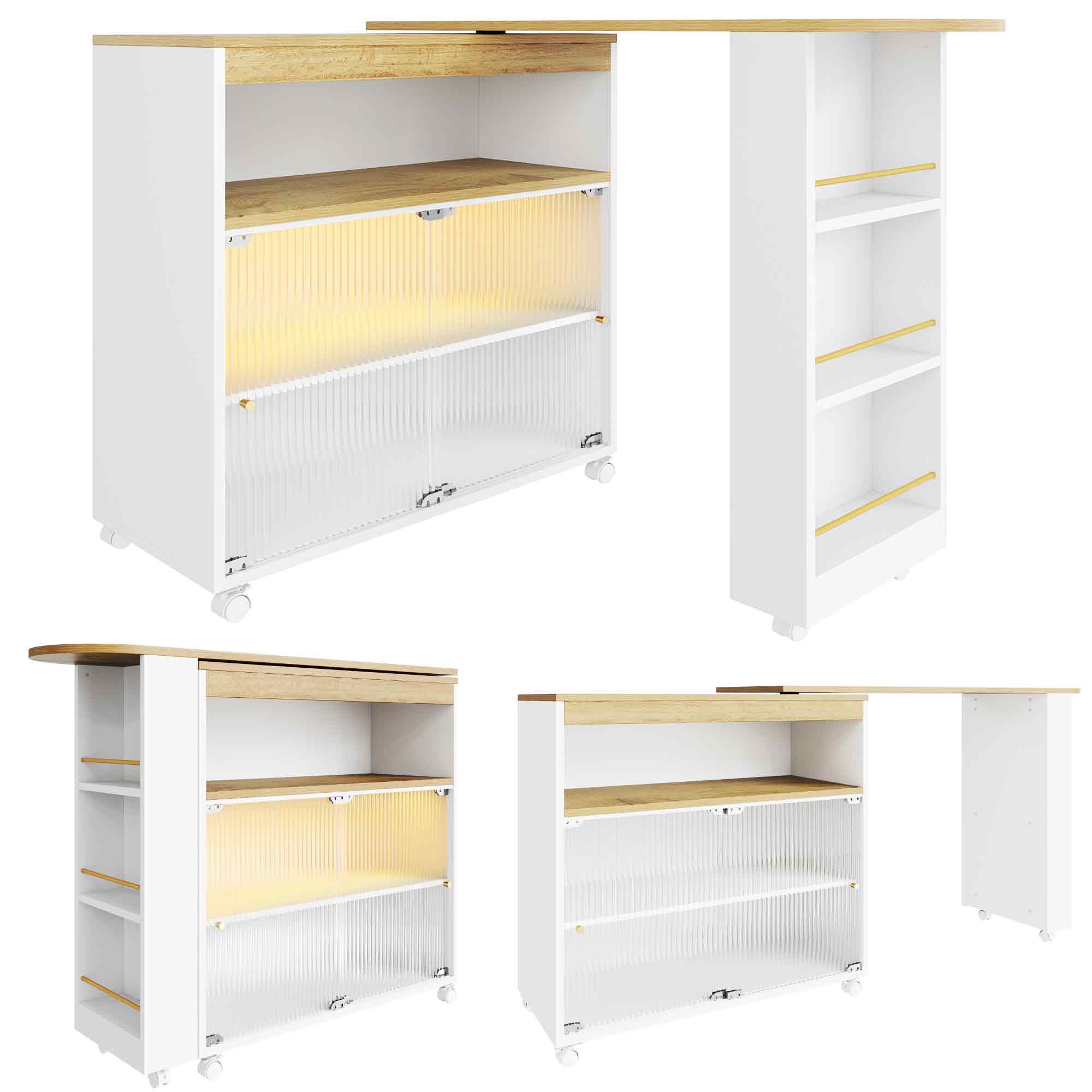 Logidon Uitschuifbare bartafel met opbergruimte LED Wit 138-204 cm