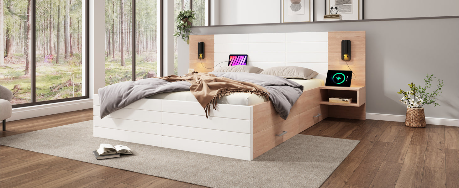 Logidon tweepersoonsbed 160x200 cm in wit eikenhout met 2 laden