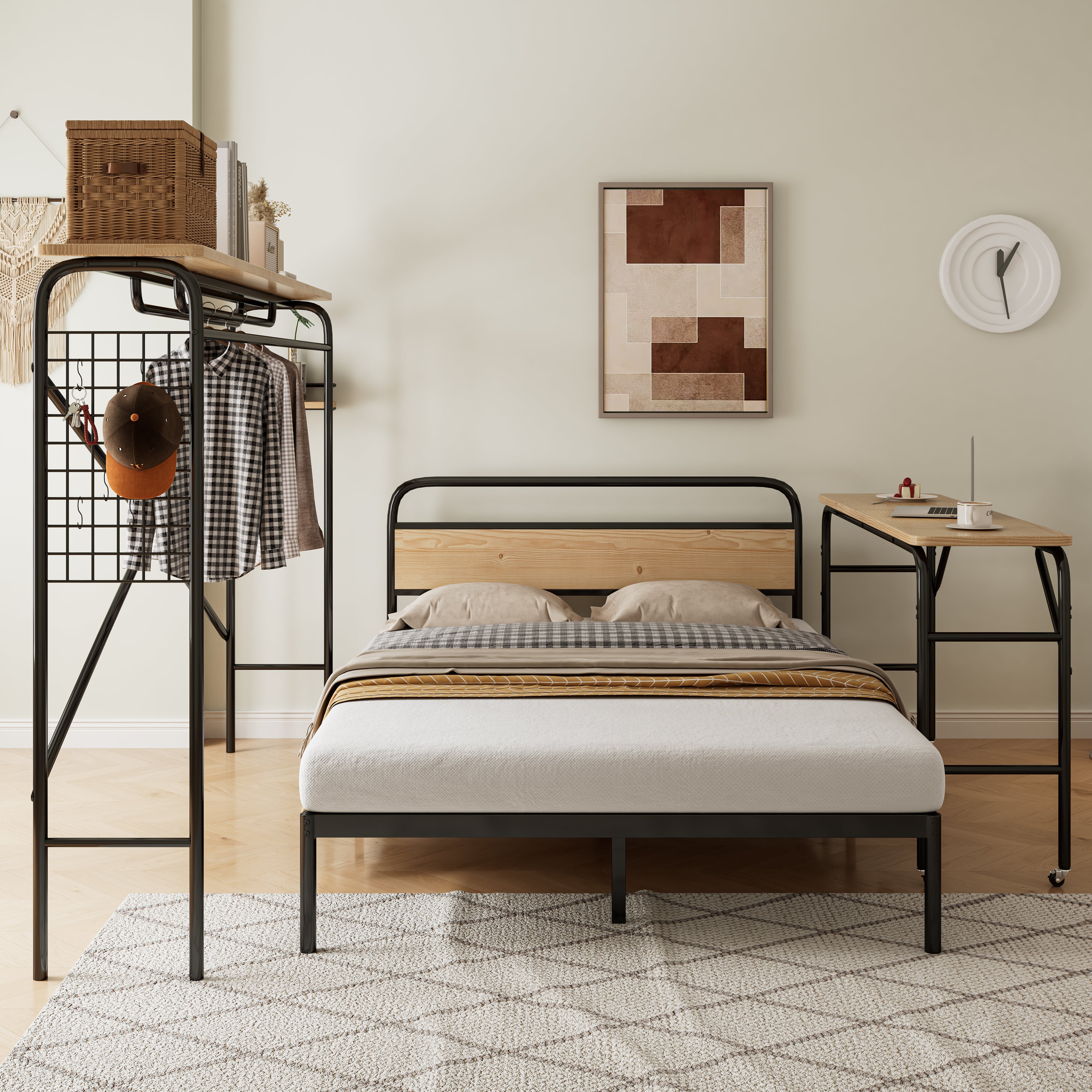 Logidon metalen bed 140x200 met tafelkapstok zwart naturel