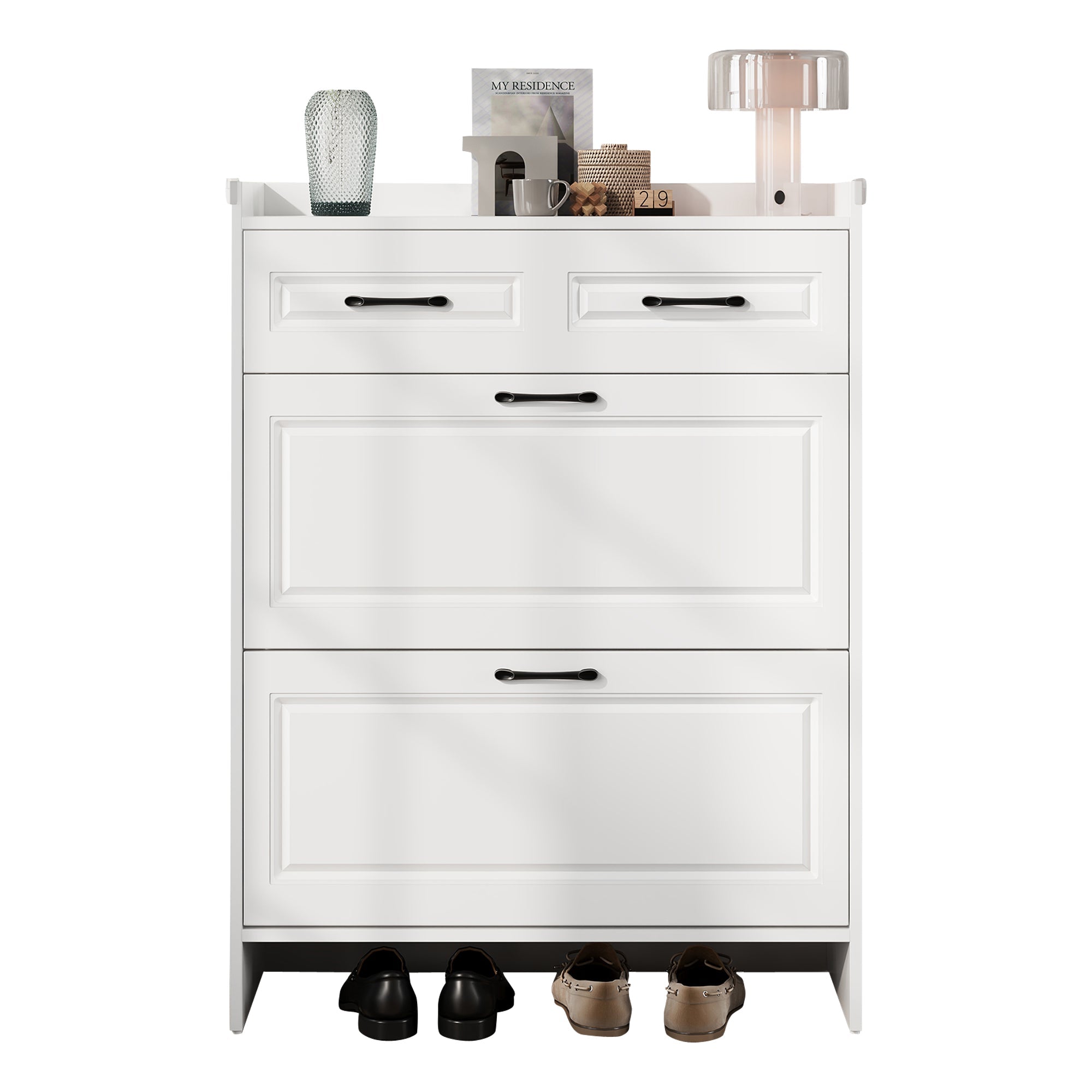 Logidon shoe cabinet white MDF 80 x 34 x 107.5 cm with 4 compartments and 1 drawer
