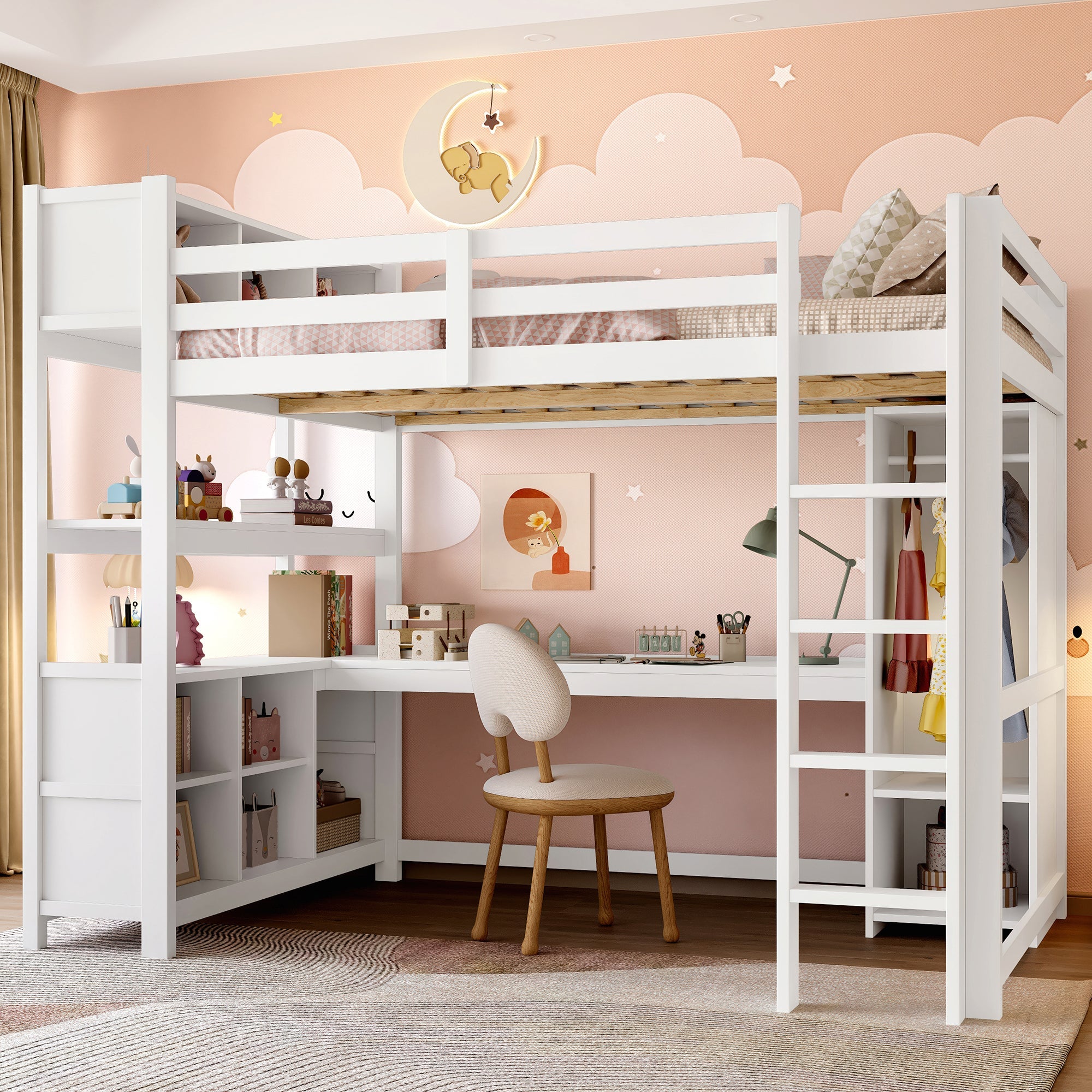 Logidon hoogslaper 140x200 cm met bureau en planken wit