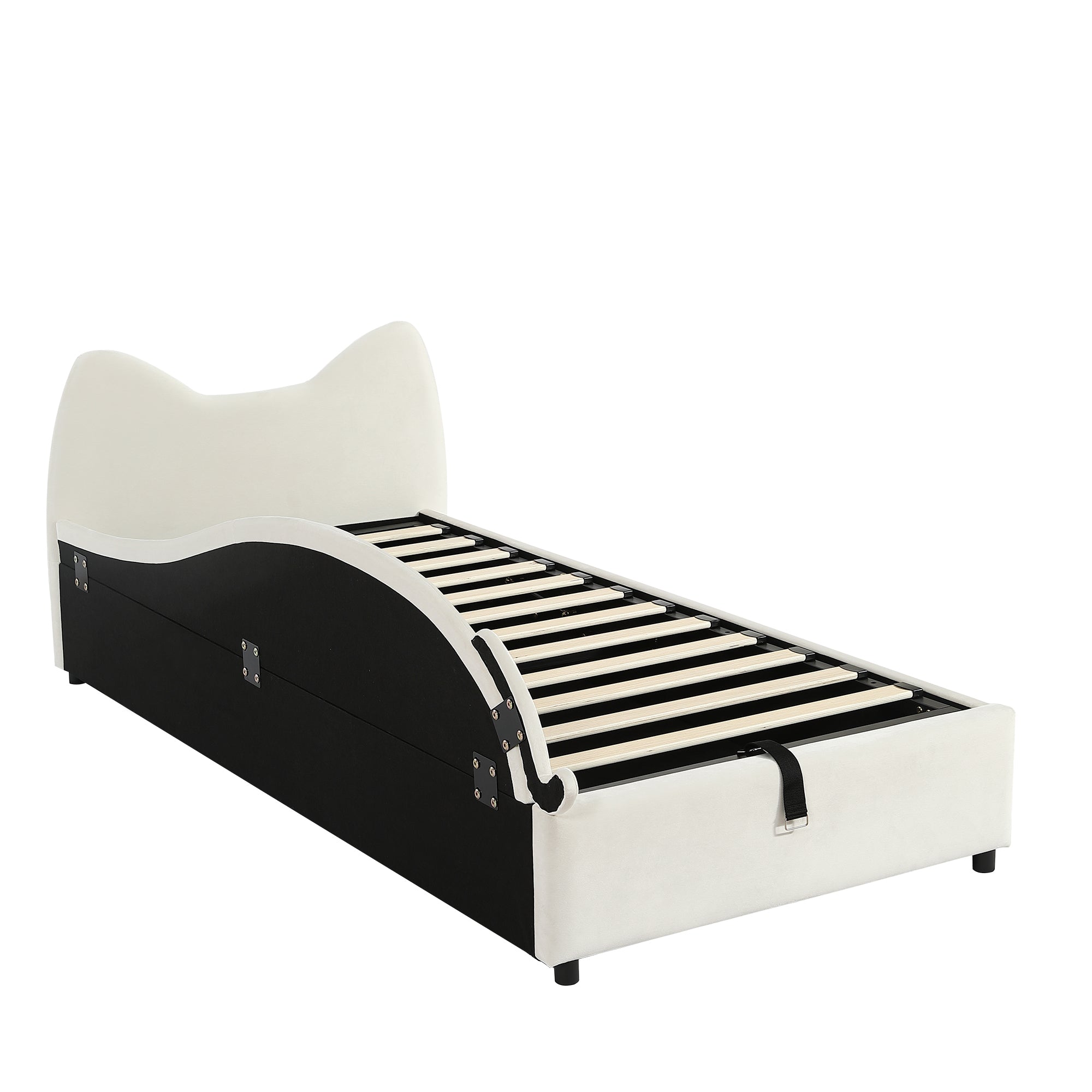 Logidon gestoffeerd kinderbed 90x200 beige kattendesign met opbergruimte